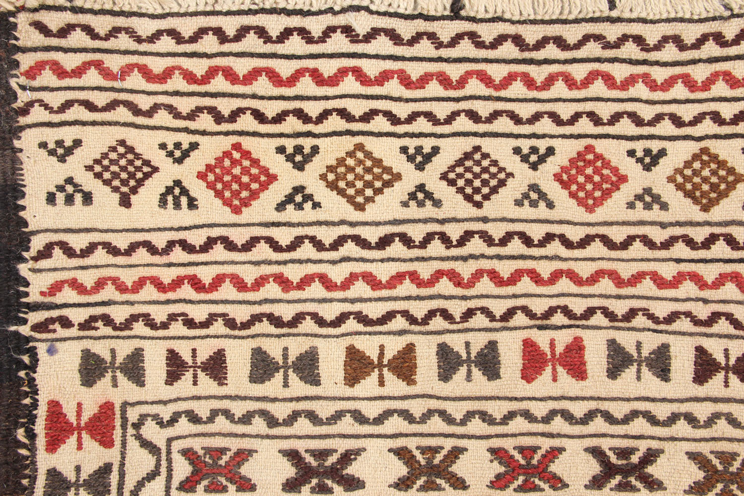4' x 6'  Ivory Handmade Pai Murgh Soumak Kilim Rug Rectangular