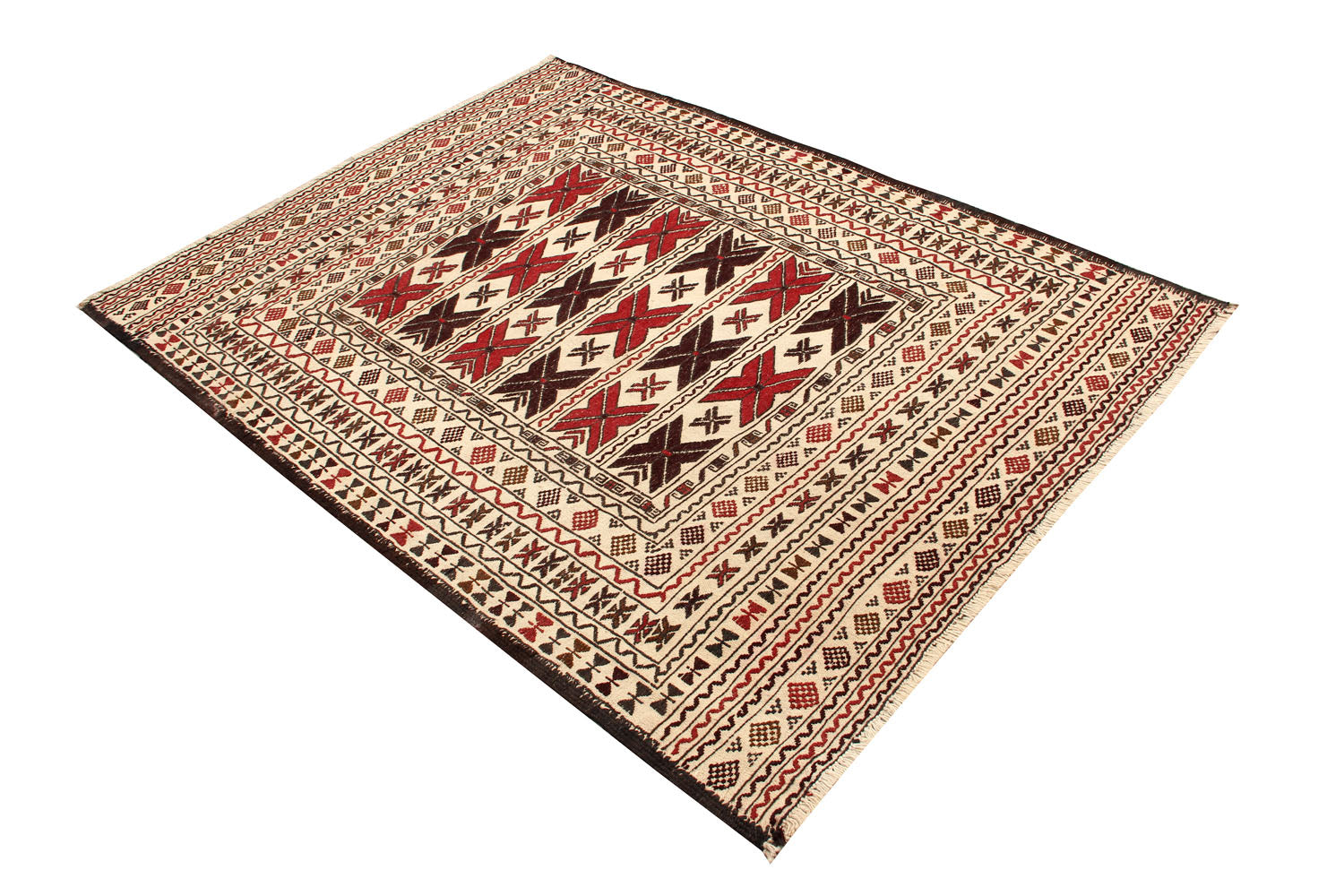 4' x 6'  Ivory Handmade Pai Murgh Soumak Kilim Rug Rectangular