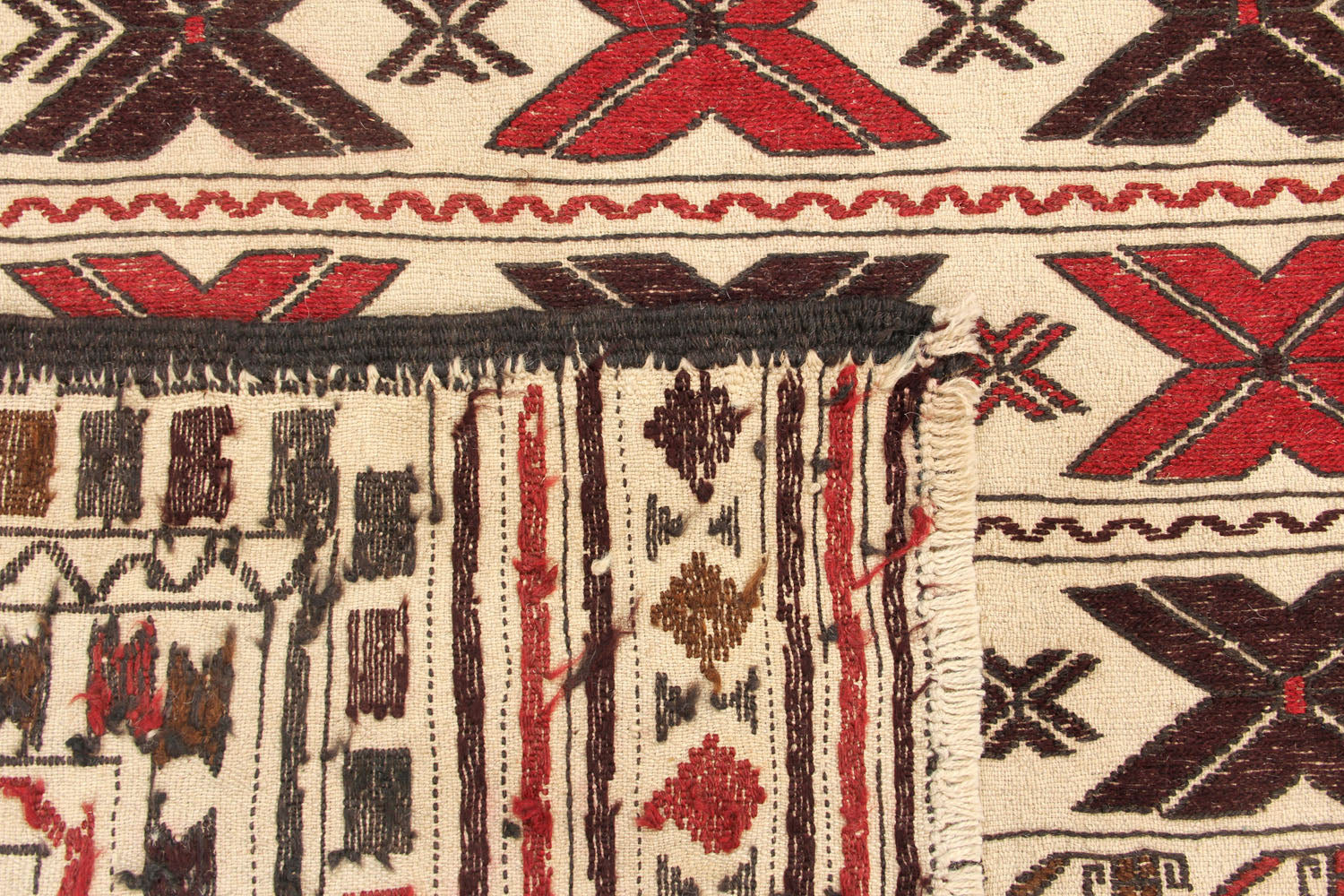 4' x 6'  Ivory Handmade Pai Murgh Soumak Kilim Rug Rectangular