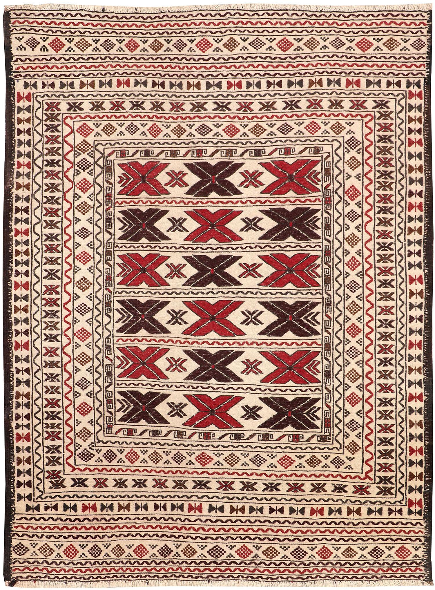 4' x 6'  Ivory Handmade Pai Murgh Soumak Kilim Rug Rectangular