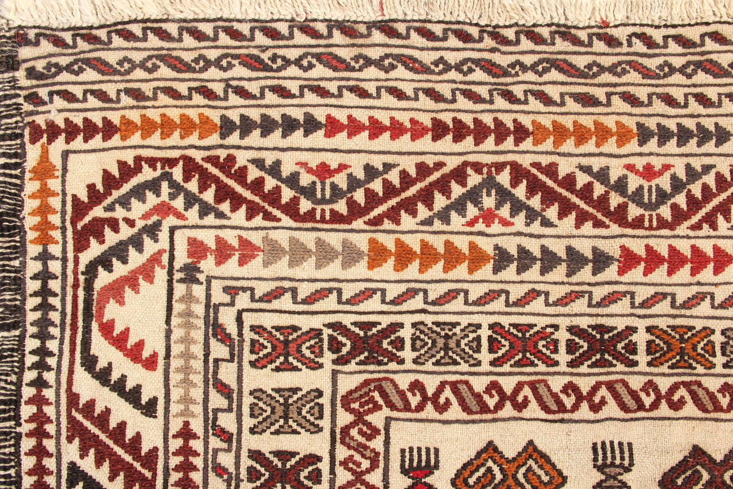 4' x 6'  Ivory Handmade Pai Murgh Soumak Kilim Rug Rectangular