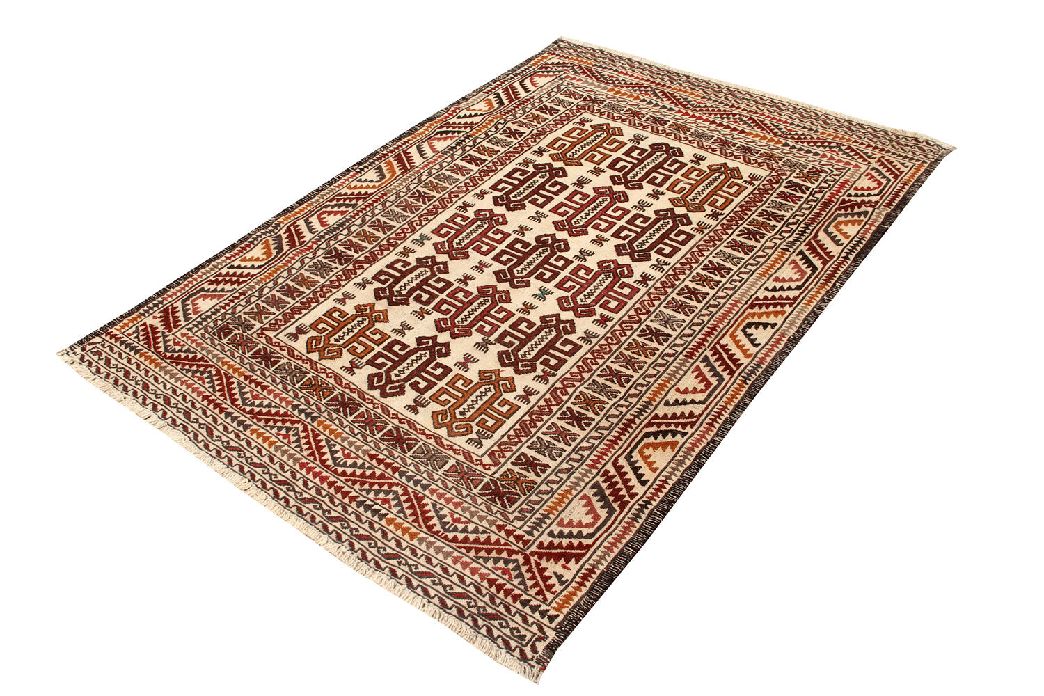 4' x 6'  Ivory Handmade Pai Murgh Soumak Kilim Rug Rectangular