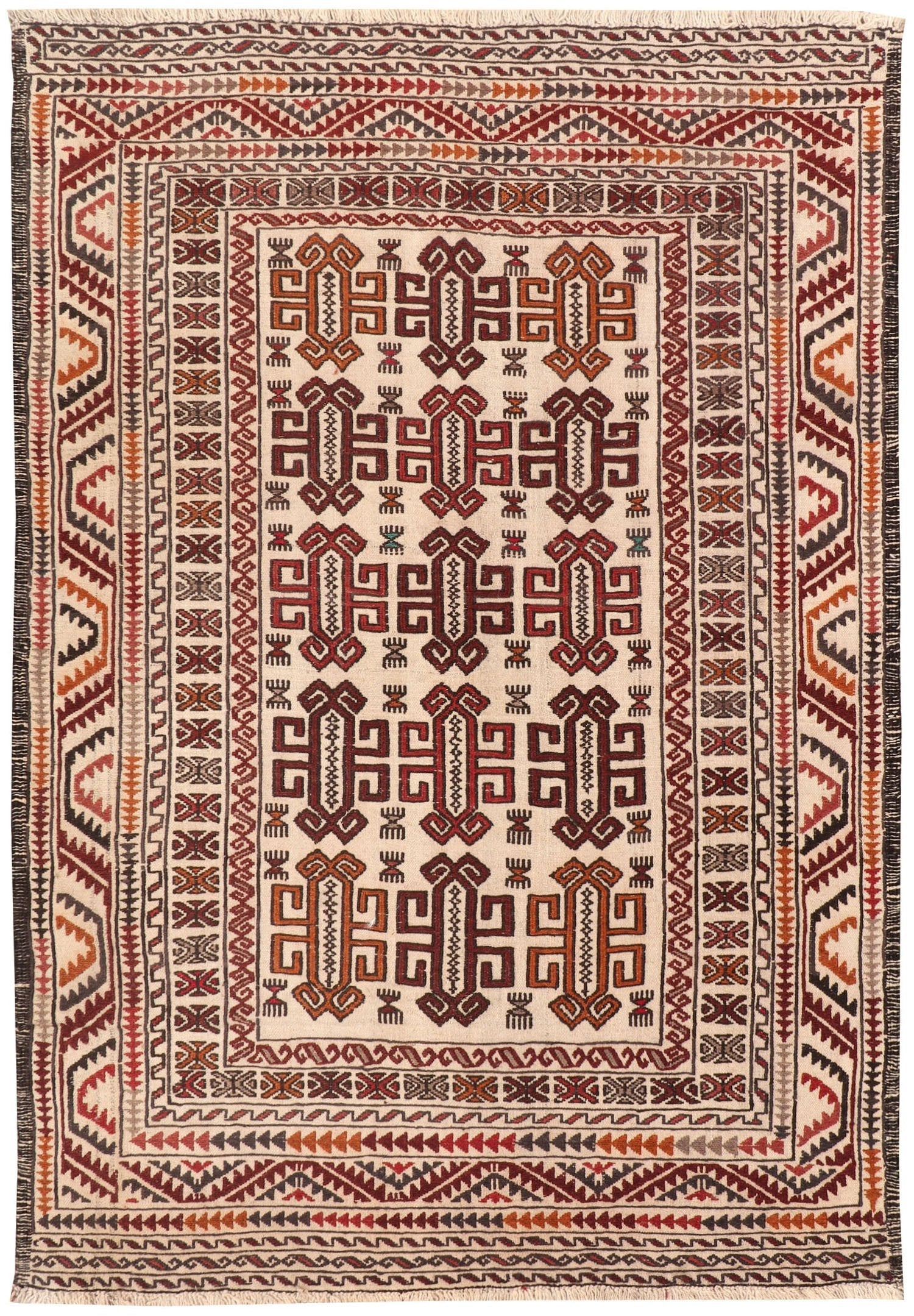 4' x 6'  Ivory Handmade Pai Murgh Soumak Kilim Rug Rectangular