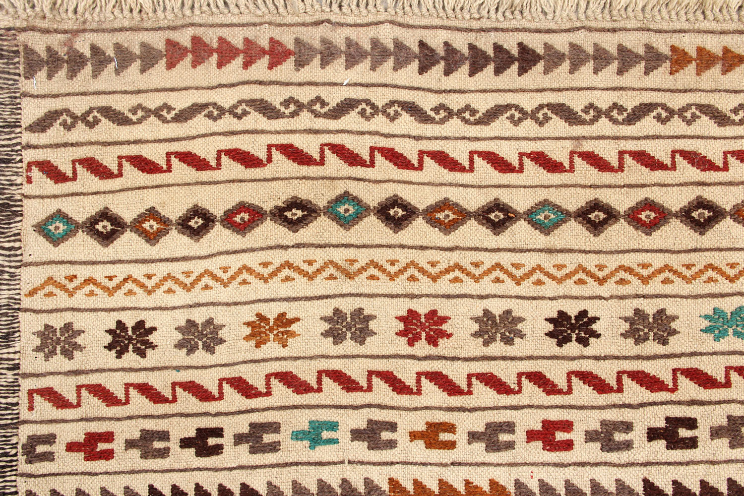 4' 6" x 6' 6  Ivory Handmade Pai Murgh Soumak Kilim Rug Rectangular