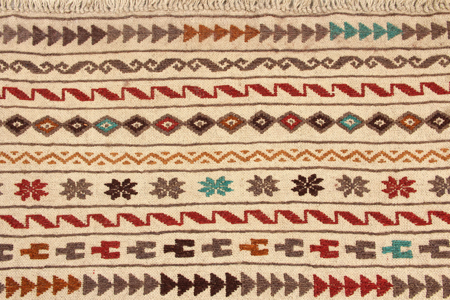 4' 6" x 6' 6  Ivory Handmade Pai Murgh Soumak Kilim Rug Rectangular