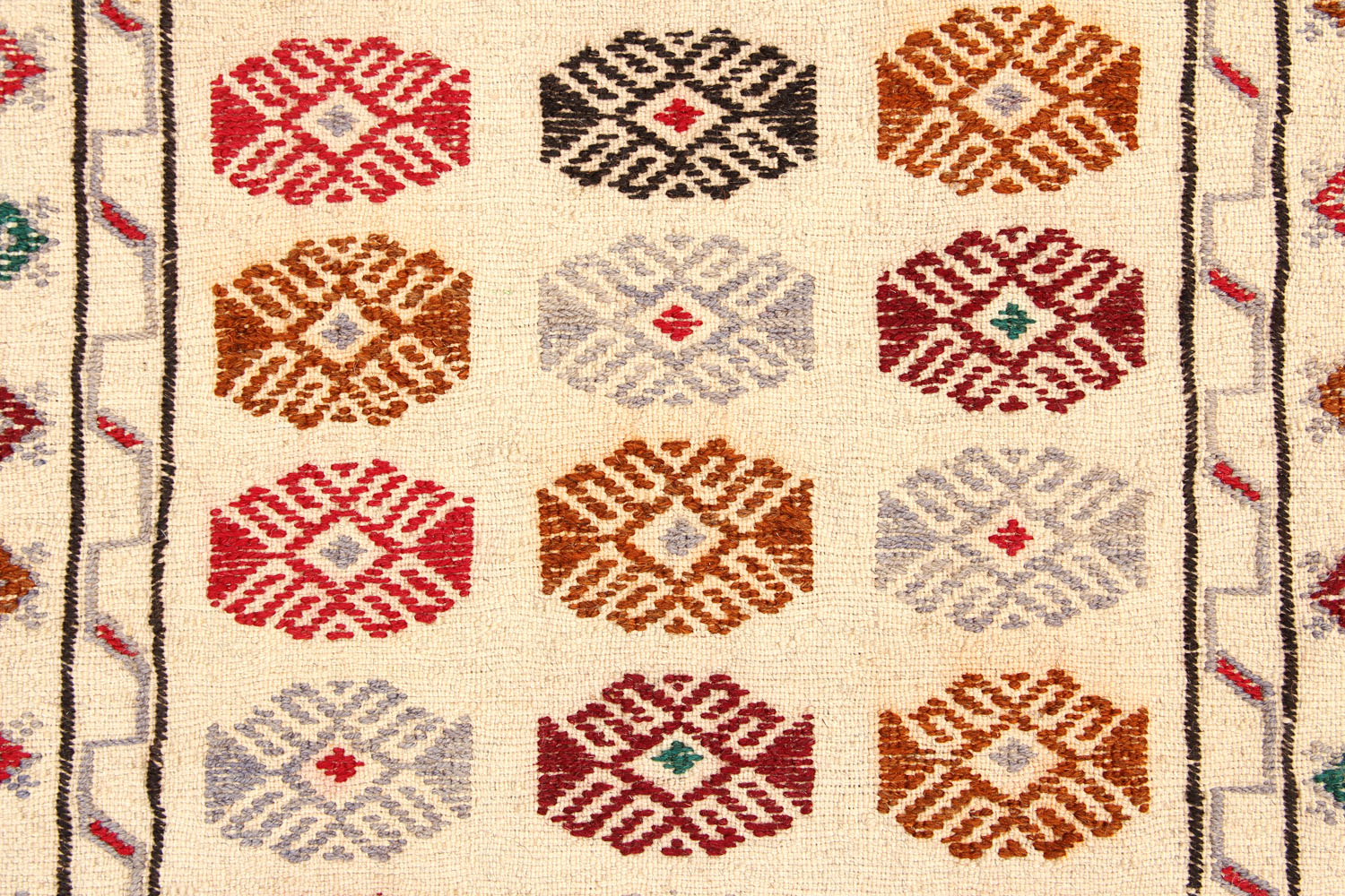 4' 6" x 6' 6  Ivory Handmade Pai Murgh Soumak Kilim Rug Rectangular