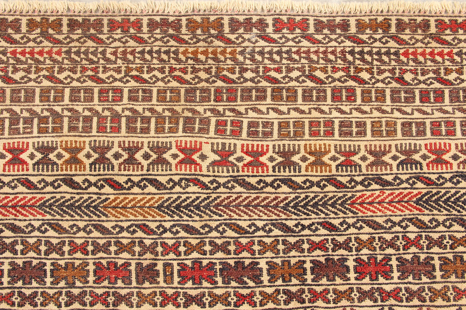 4' 6" x 6' 6  Ivory Handmade Pai Murgh Soumak Kilim Rug Rectangular