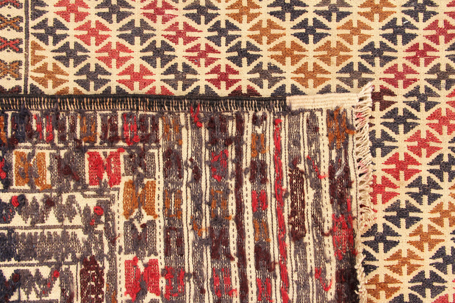 4' 6" x 6' 6  Ivory Handmade Pai Murgh Soumak Kilim Rug Rectangular
