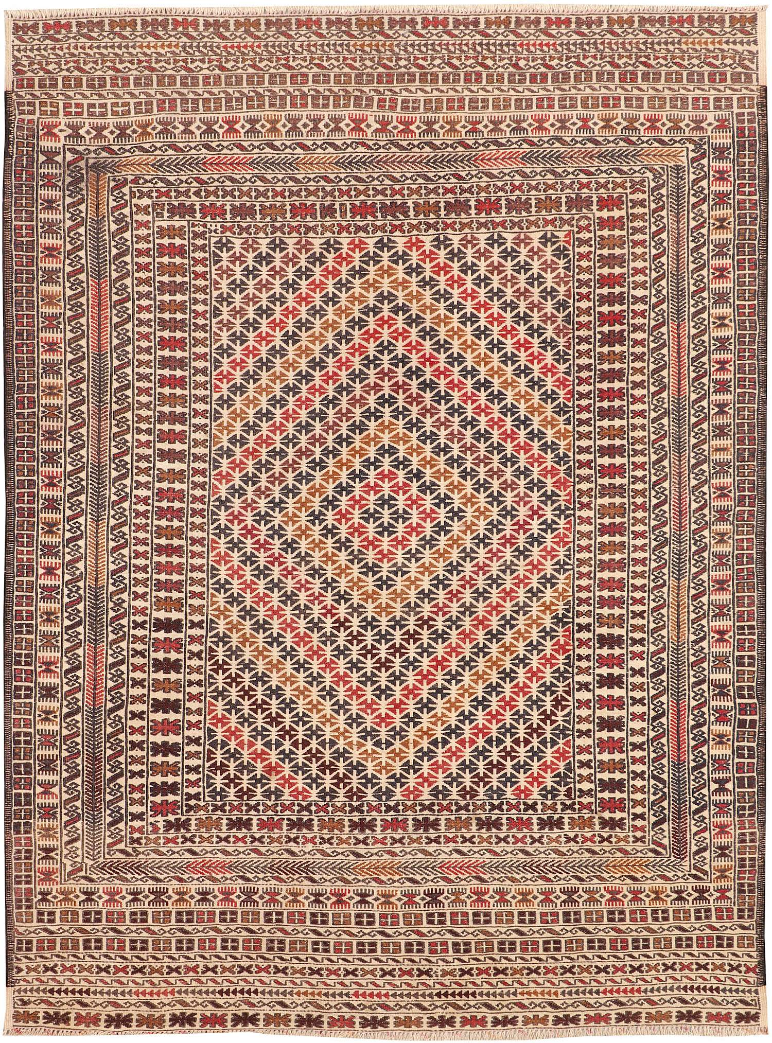 4' 6" x 6' 6  Ivory Handmade Pai Murgh Soumak Kilim Rug Rectangular