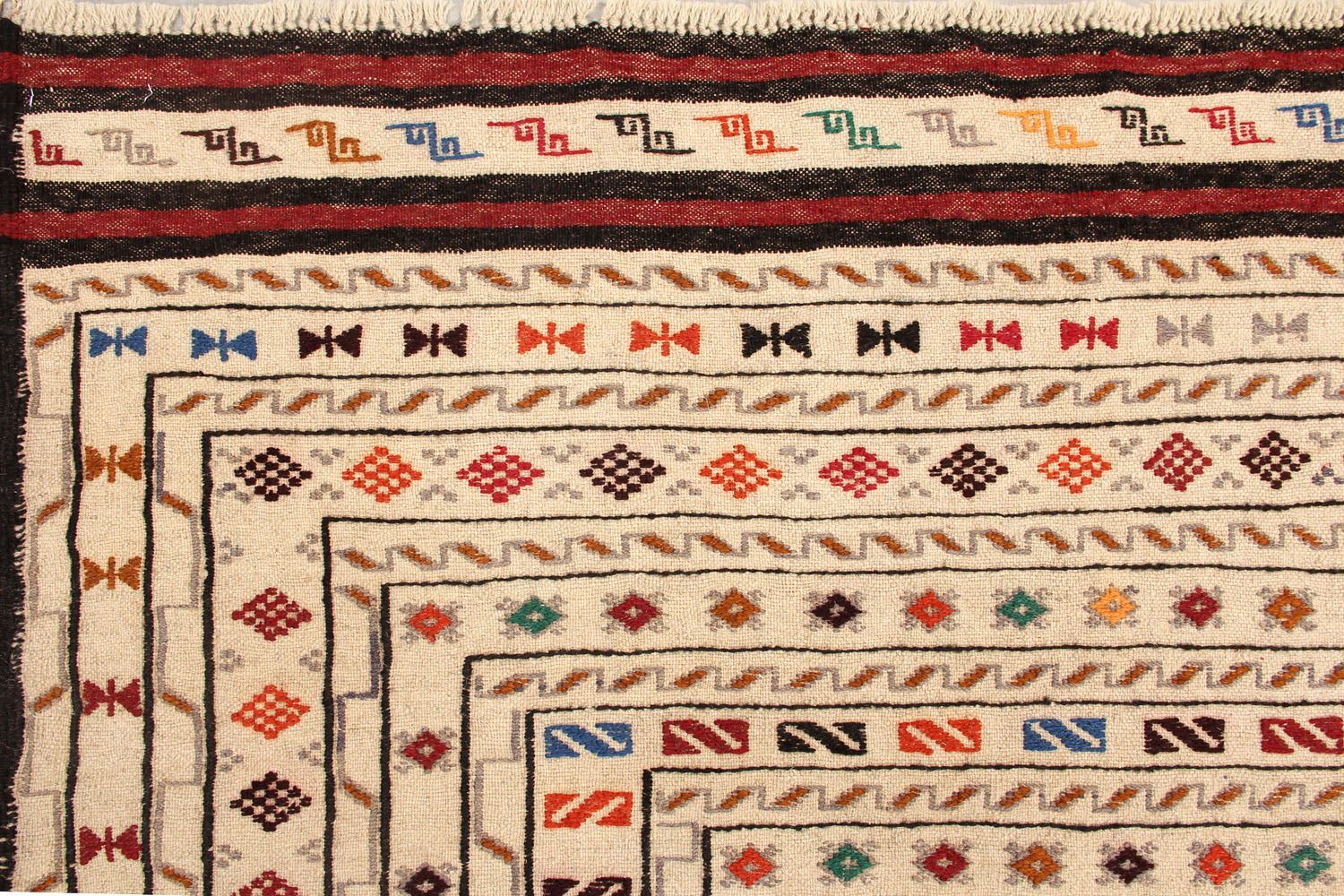 4' 6" x 6' 6  Ivory Handmade Pai Murgh Soumak Kilim Rug Rectangular