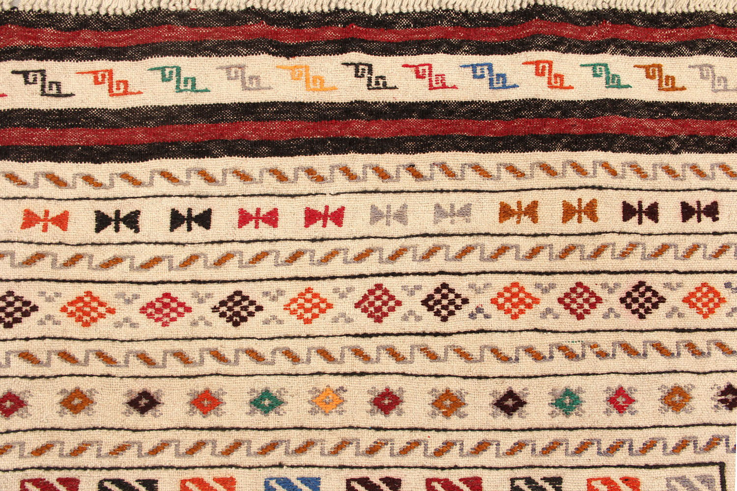 4' 6" x 6' 6  Ivory Handmade Pai Murgh Soumak Kilim Rug Rectangular