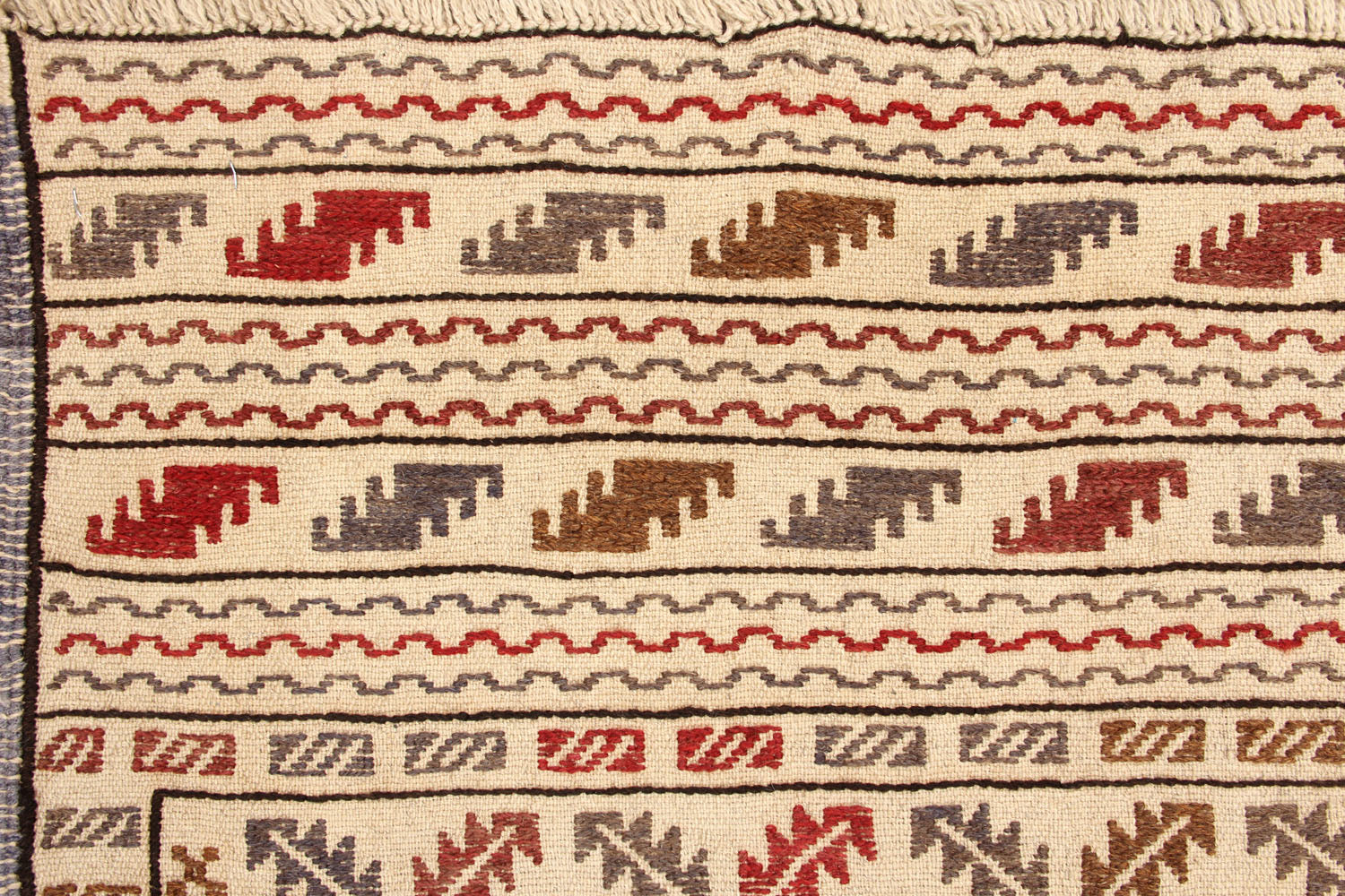 4' x 6'  Ivory Handmade Pai Murgh Soumak Kilim Rug Rectangular