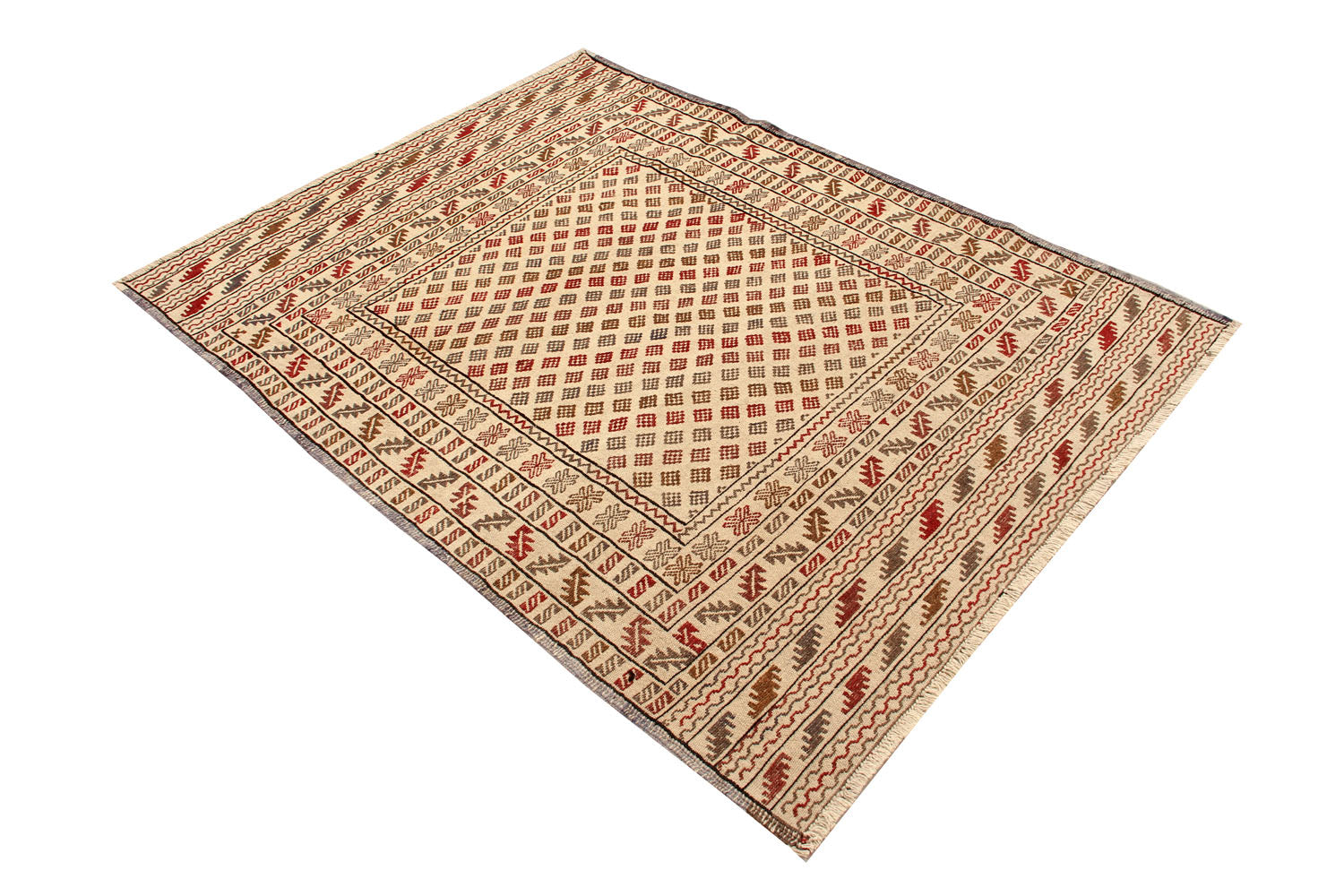 4' x 6'  Ivory Handmade Pai Murgh Soumak Kilim Rug Rectangular