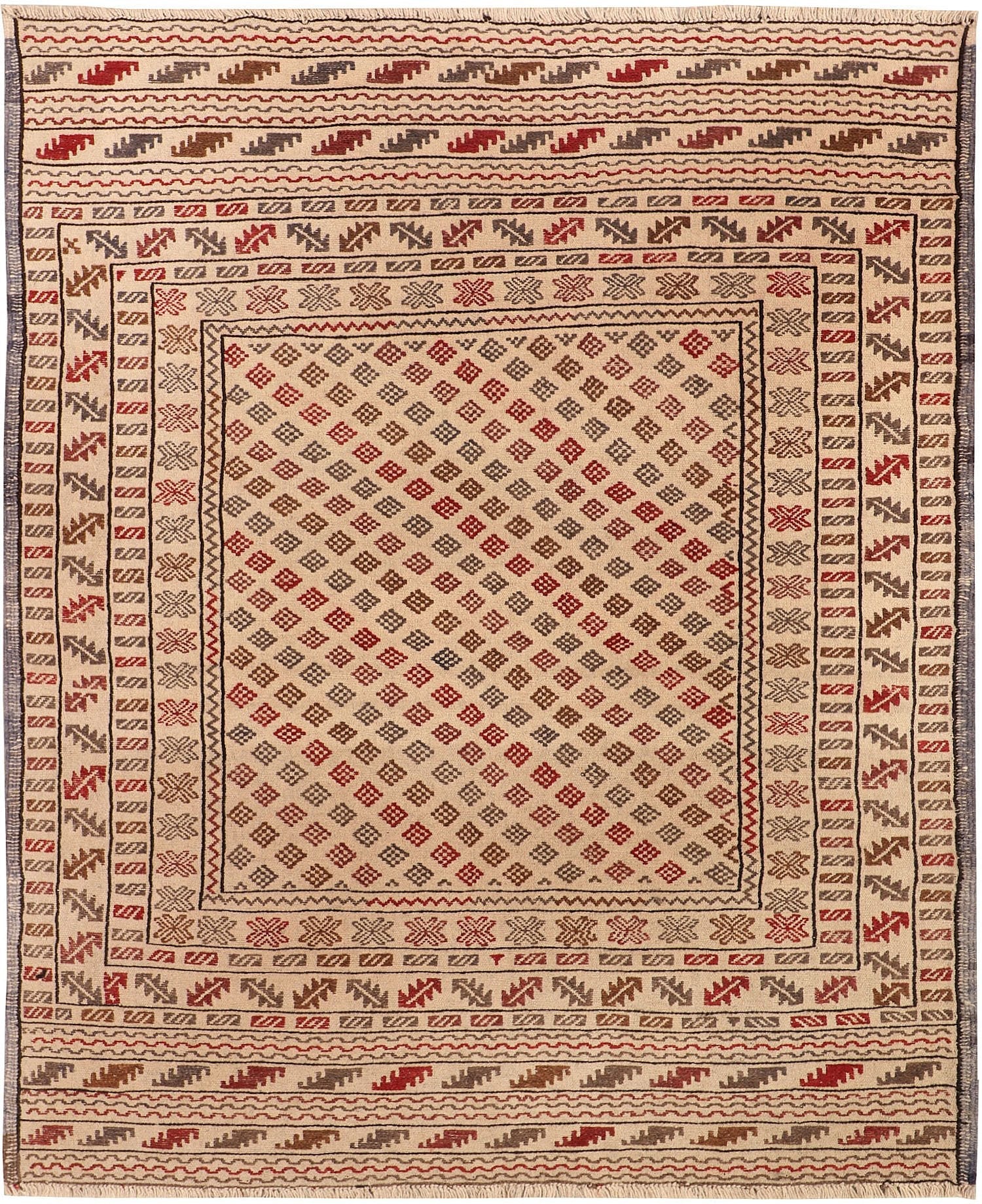 4' x 6'  Ivory Handmade Pai Murgh Soumak Kilim Rug Rectangular