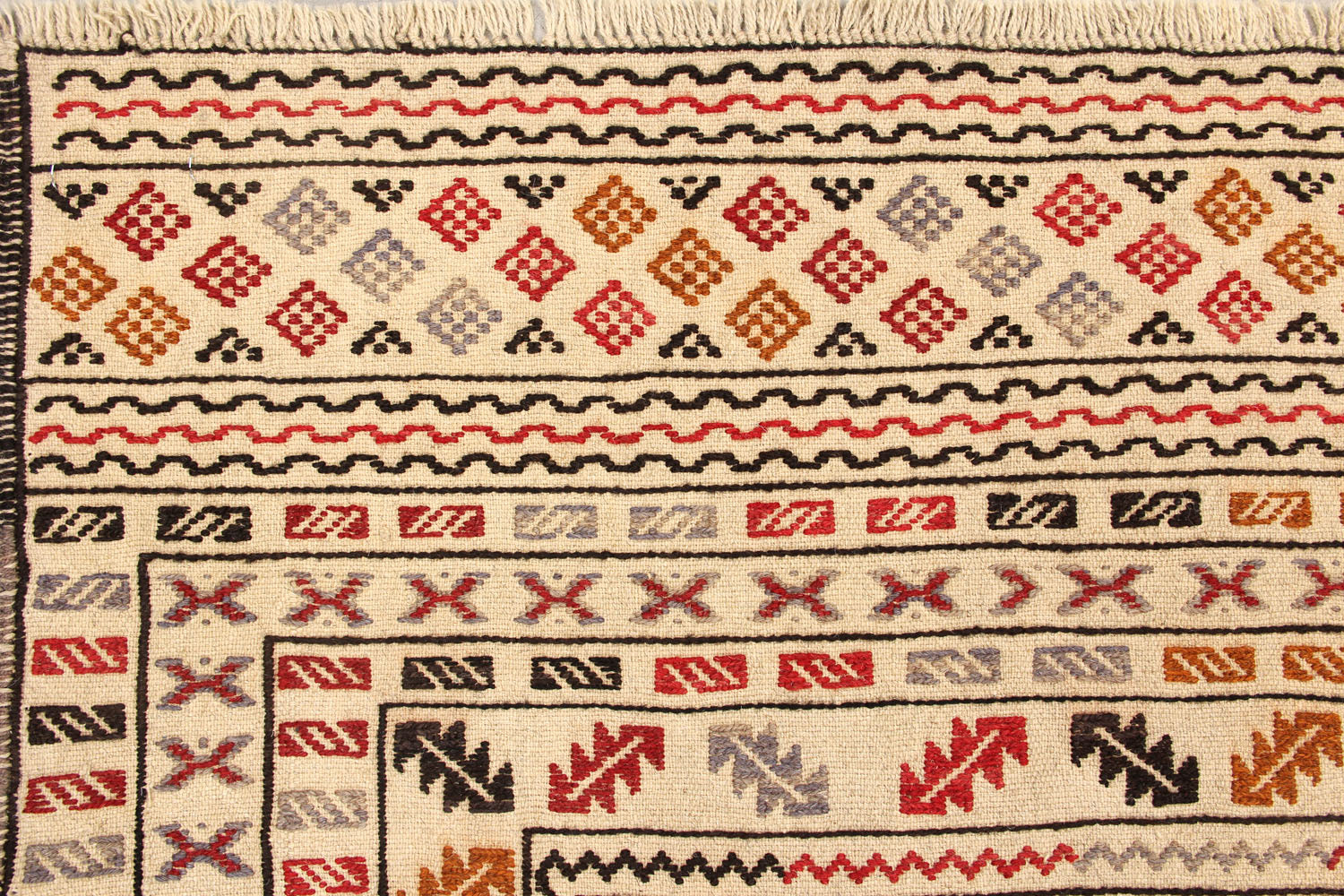 4' 6" x 6' 6  Ivory Handmade Pai Murgh Soumak Kilim Rug Rectangular