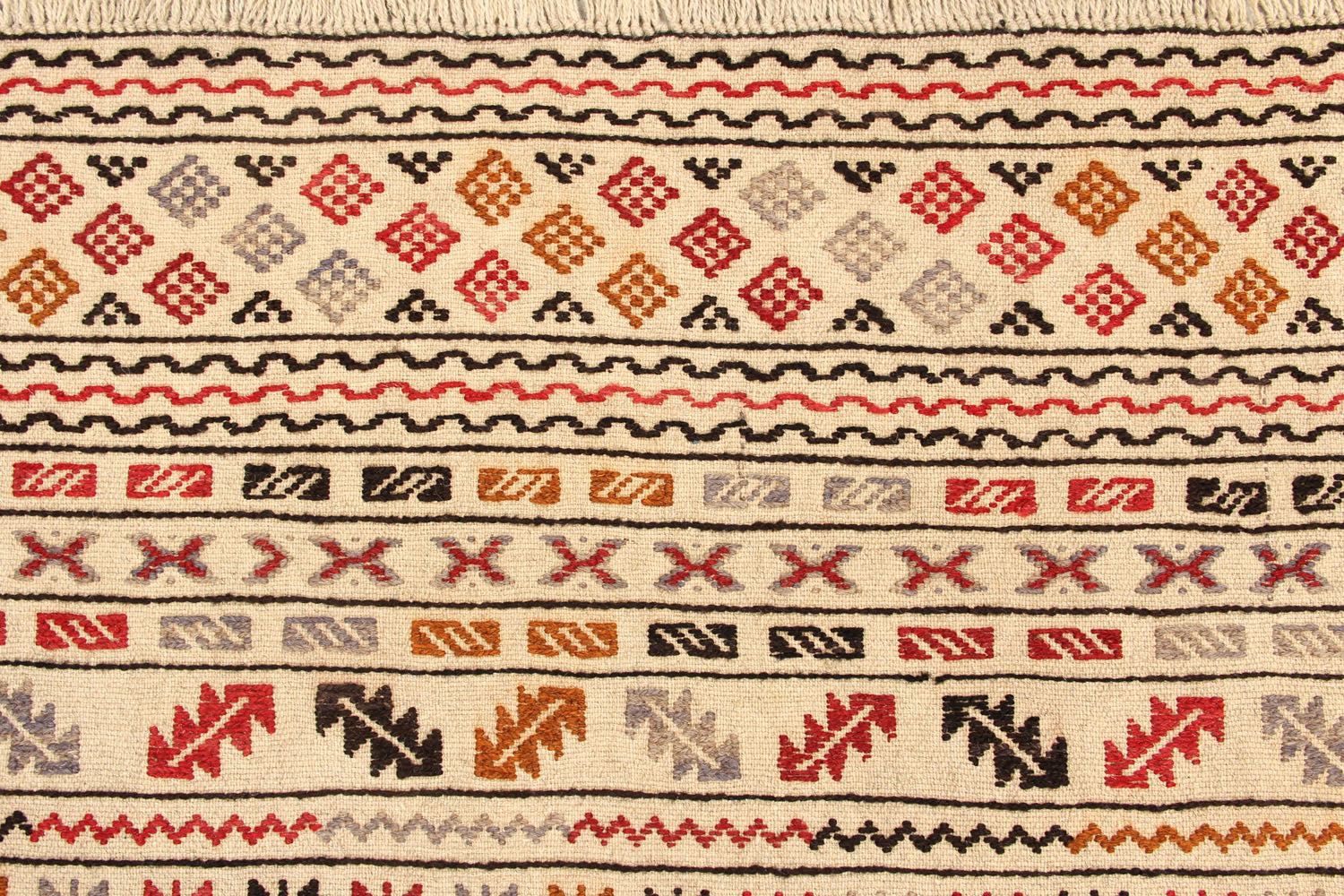 4' 6" x 6' 6  Ivory Handmade Pai Murgh Soumak Kilim Rug Rectangular