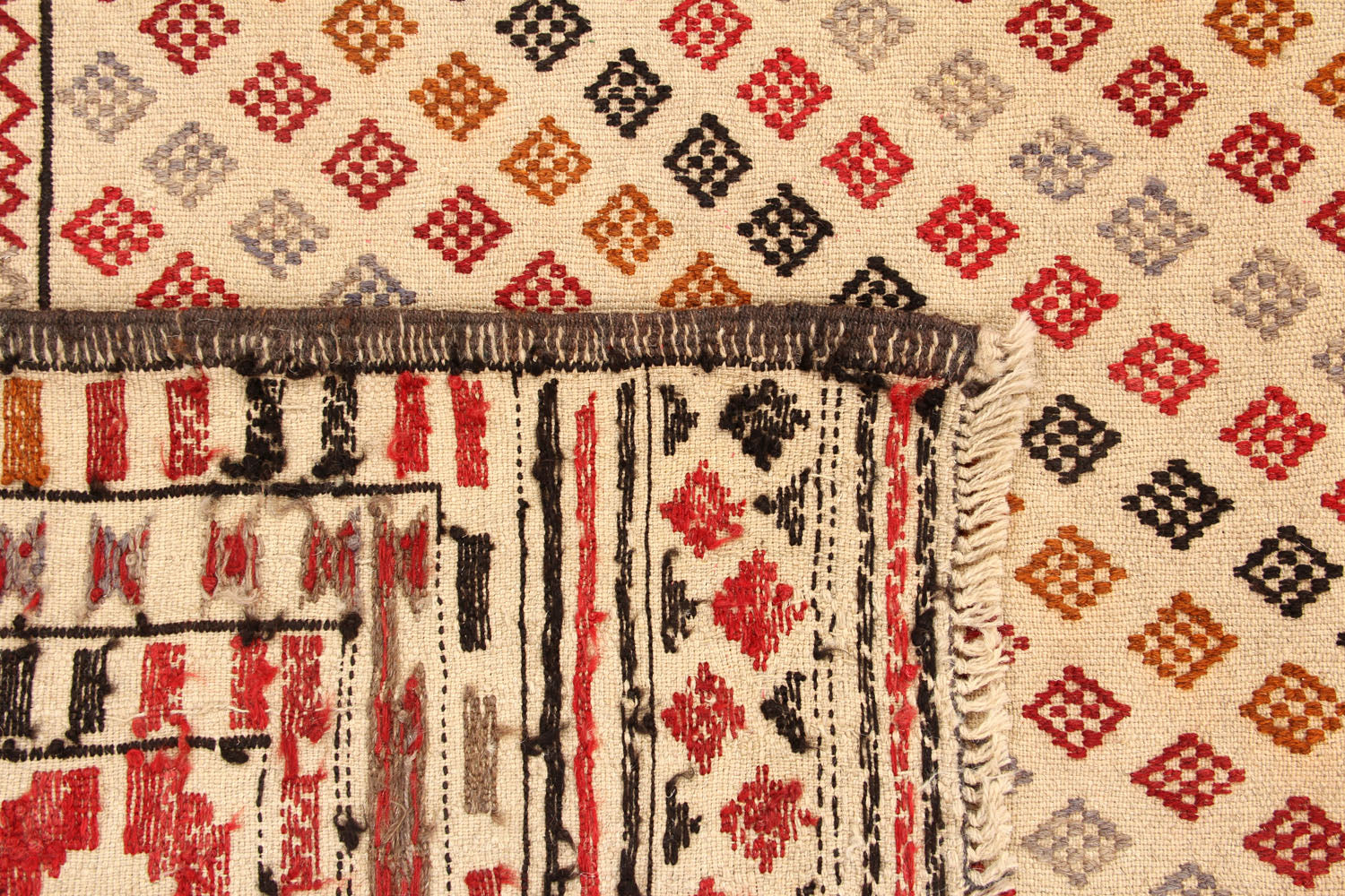 4' 6" x 6' 6  Ivory Handmade Pai Murgh Soumak Kilim Rug Rectangular