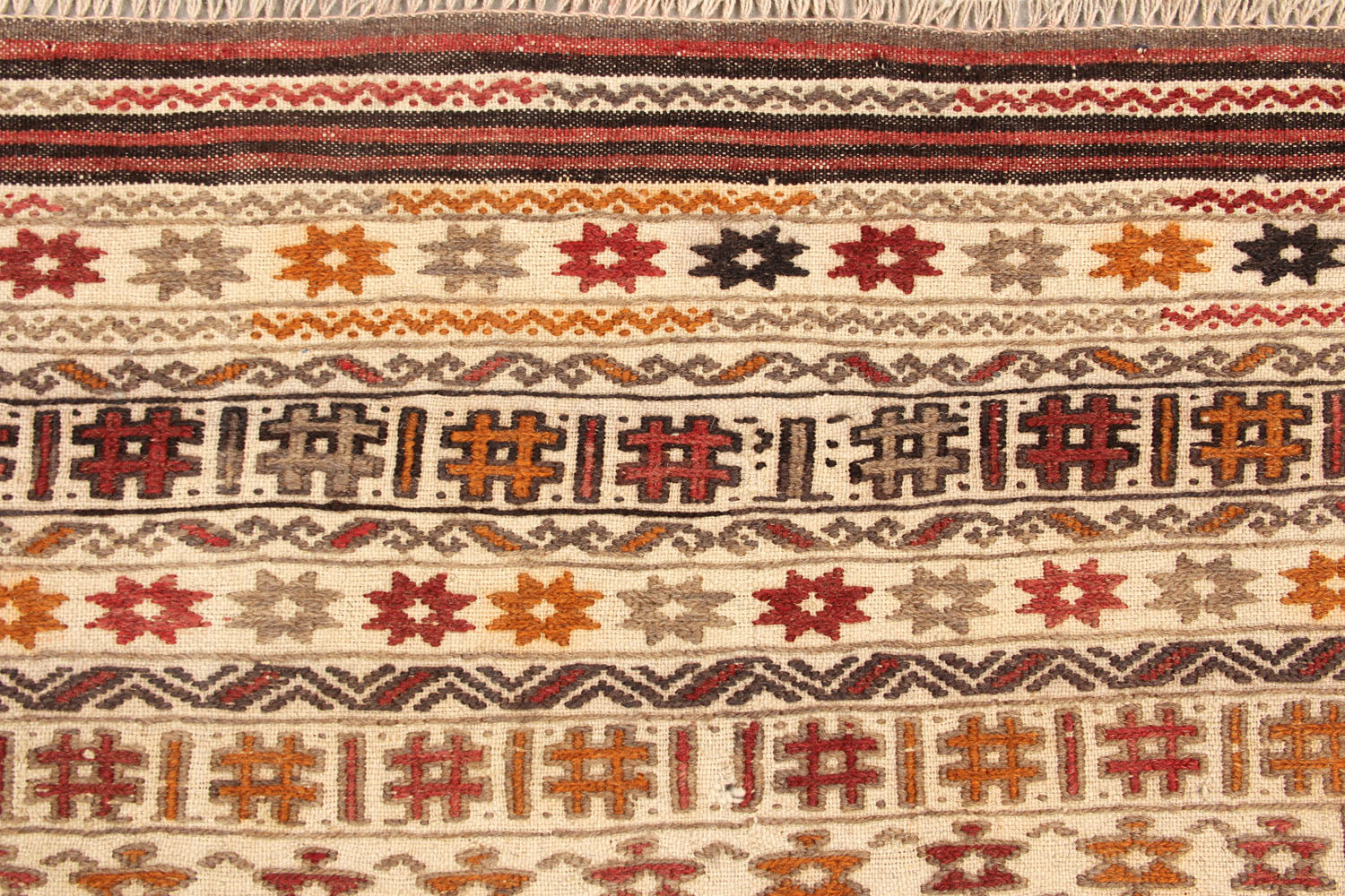 4' 6" x 6' 6  Ivory Handmade Pai Murgh Soumak Kilim Rug Rectangular