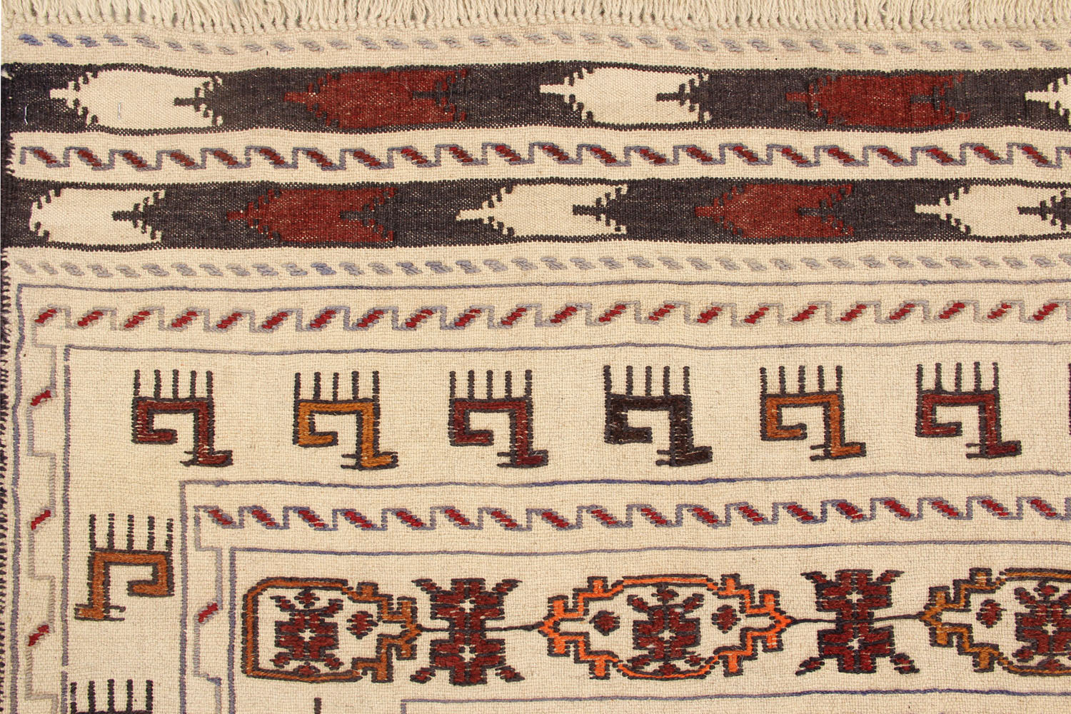 4' 6" x 6' 6  Ivory Handmade Pai Murgh Soumak Kilim Rug Rectangular