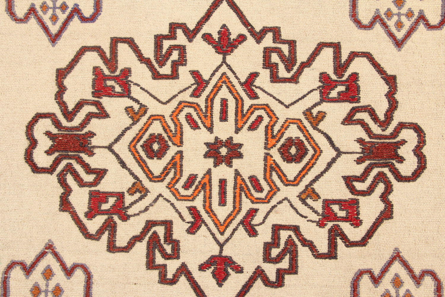 4' 6" x 6' 6  Ivory Handmade Pai Murgh Soumak Kilim Rug Rectangular
