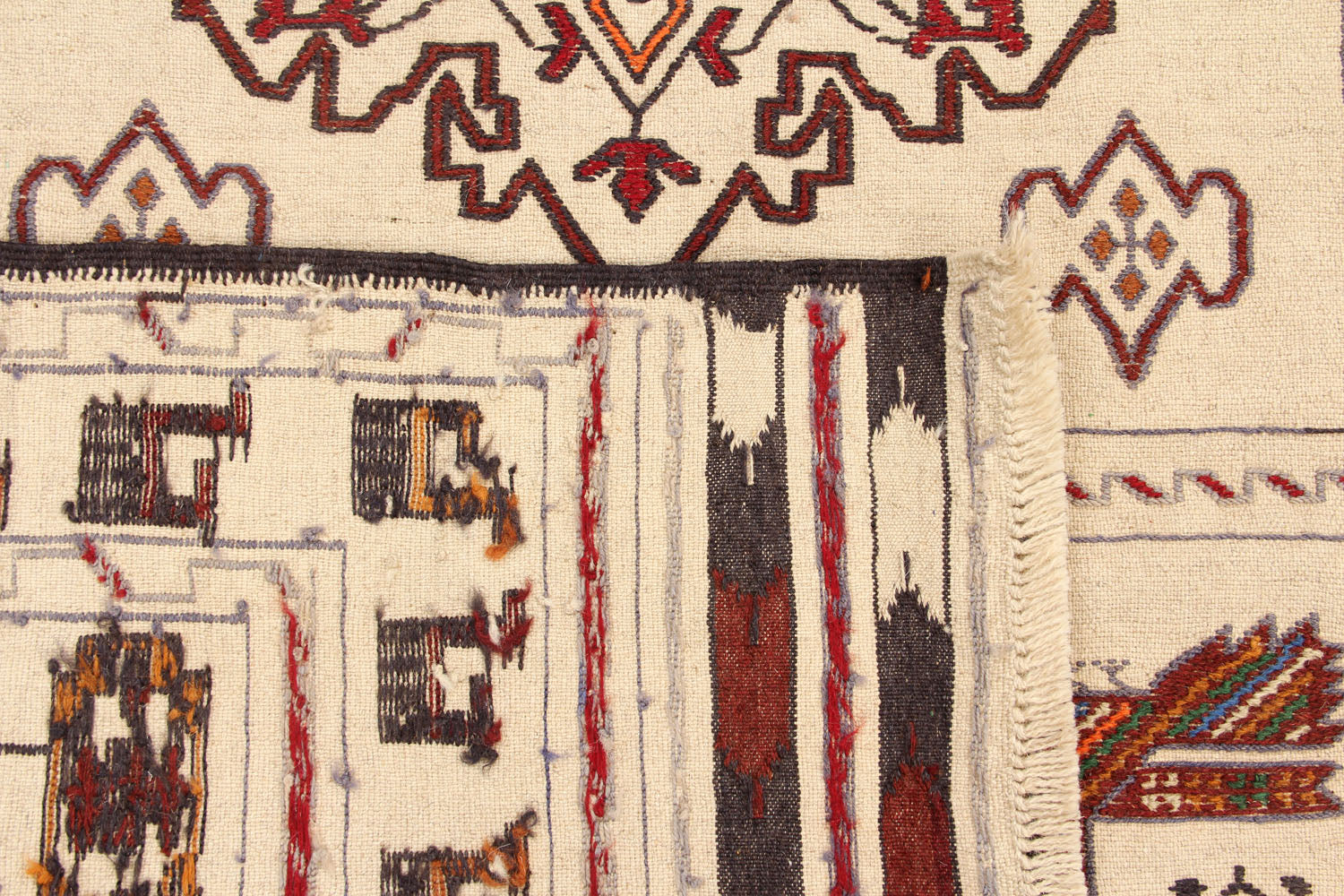 4' 6" x 6' 6  Ivory Handmade Pai Murgh Soumak Kilim Rug Rectangular