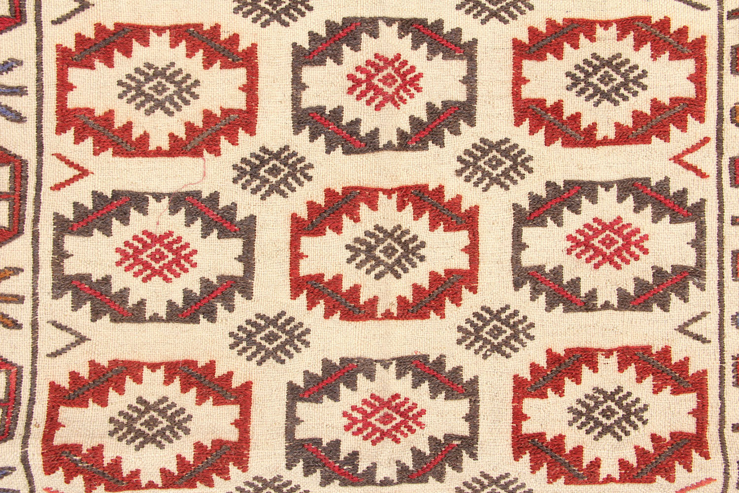 4' 6" x 6' 6  Ivory Handmade Pai Murgh Soumak Kilim Rug Rectangular