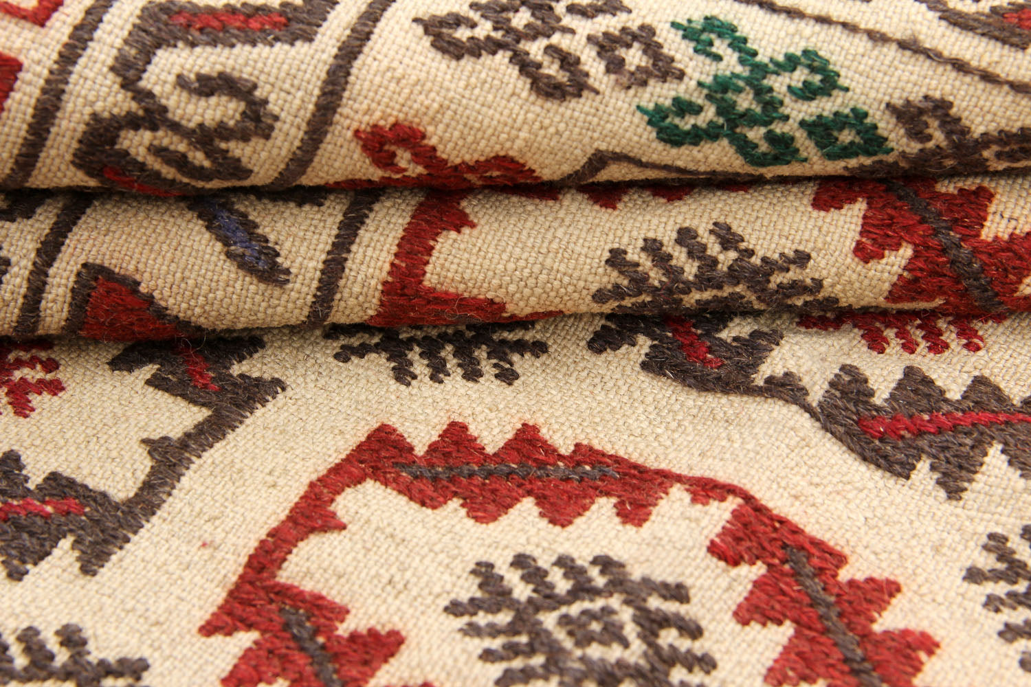 4' 6" x 6' 6  Ivory Handmade Pai Murgh Soumak Kilim Rug Rectangular