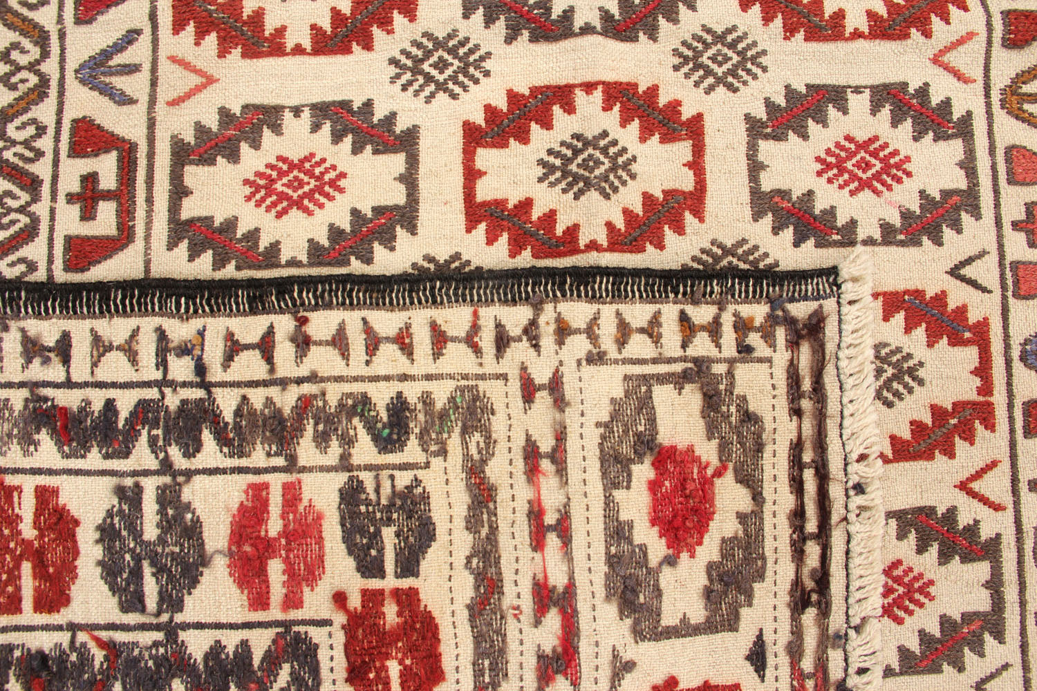 4' 6" x 6' 6  Ivory Handmade Pai Murgh Soumak Kilim Rug Rectangular
