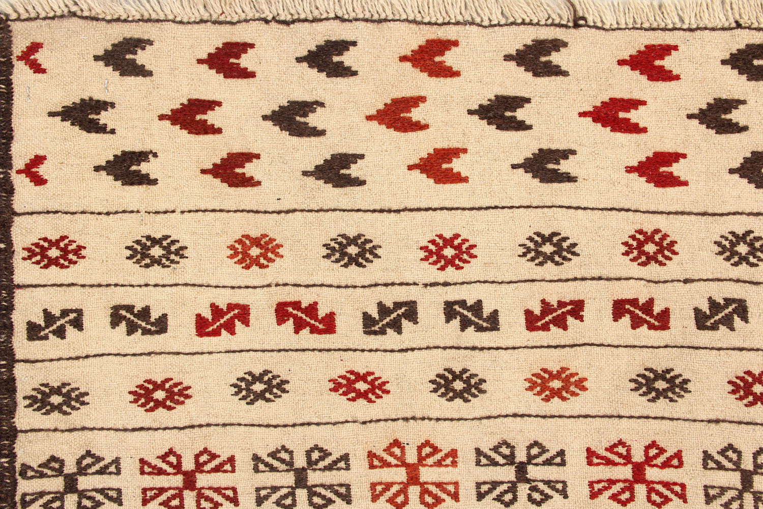 4' 6" x 6' 6  Ivory Handmade Pai Murgh Soumak Kilim Rug Rectangular