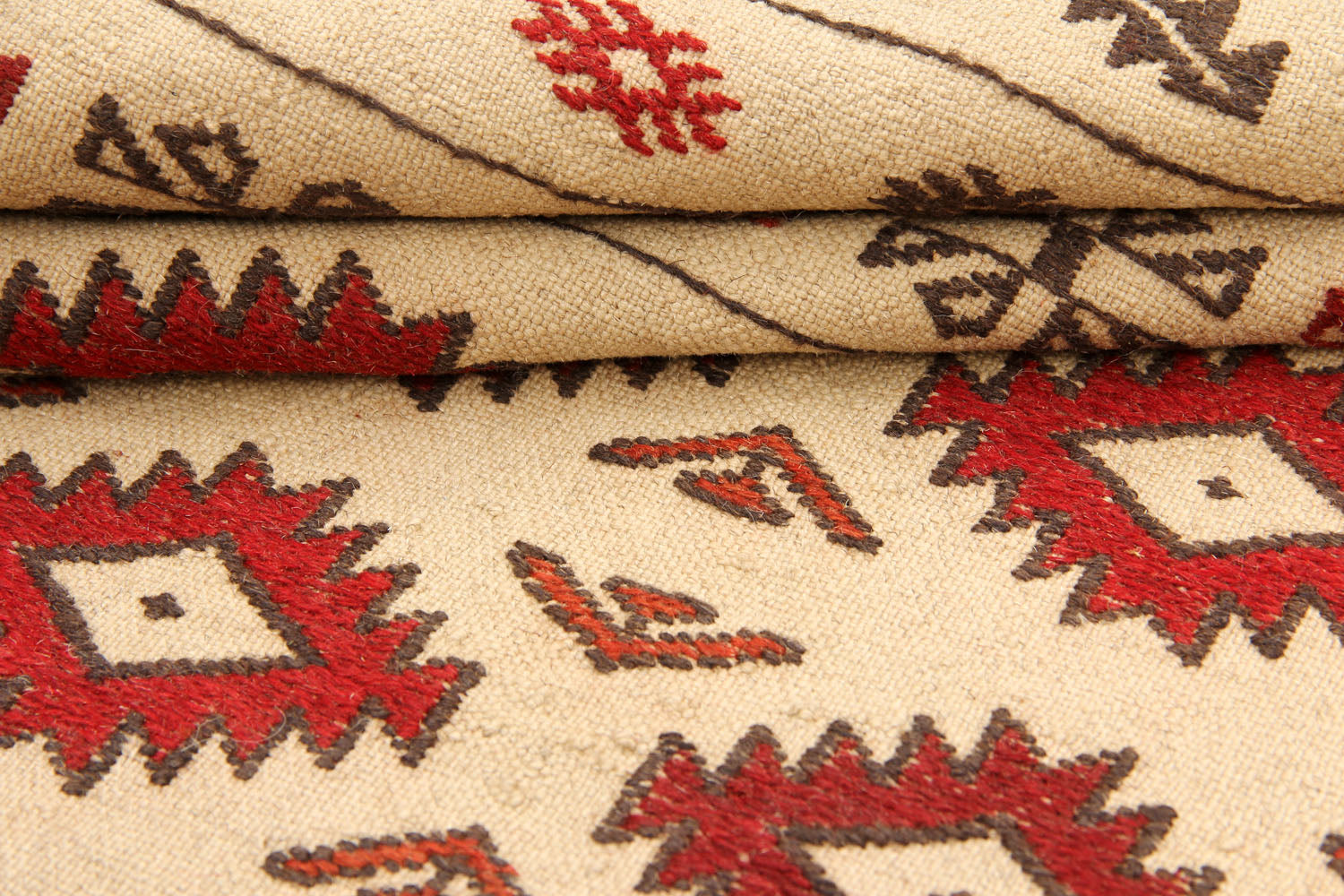 4' 6" x 6' 6  Ivory Handmade Pai Murgh Soumak Kilim Rug Rectangular