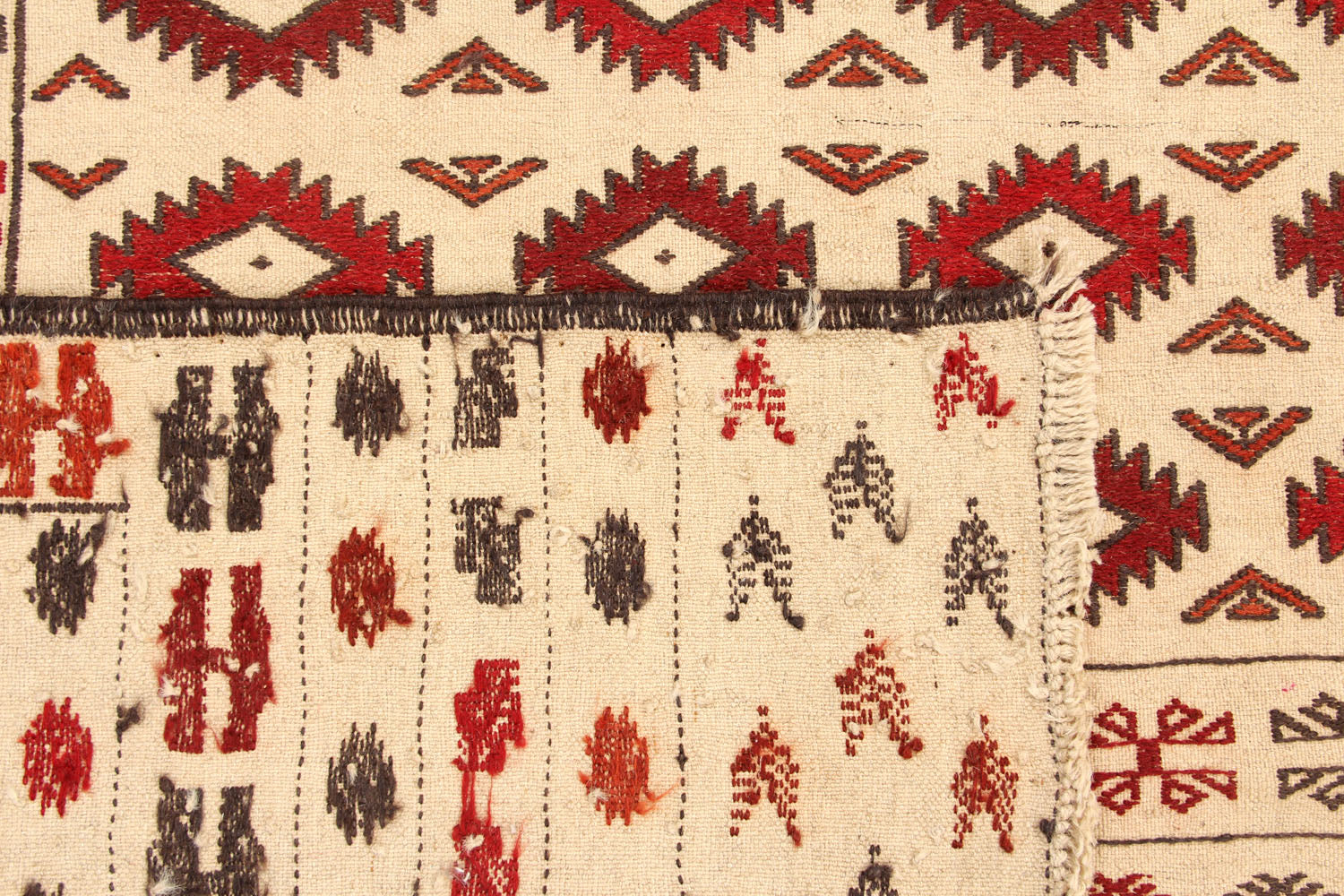 4' 6" x 6' 6  Ivory Handmade Pai Murgh Soumak Kilim Rug Rectangular