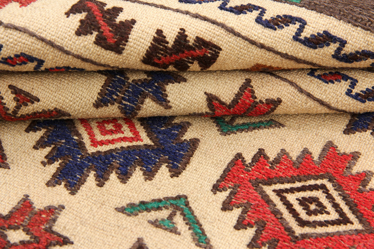 4' 6" x 6' 6  Ivory Handmade Pai Murgh Soumak Kilim Rug Rectangular