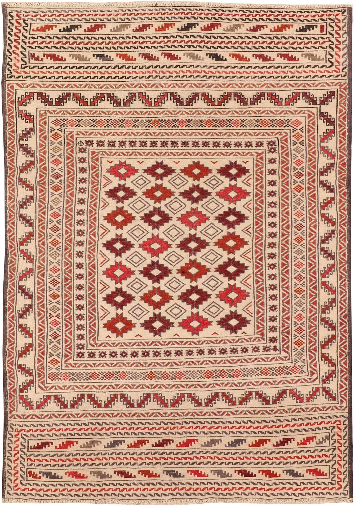 4' x 6'  Ivory Handmade Pai Murgh Soumak Kilim Rug Rectangular