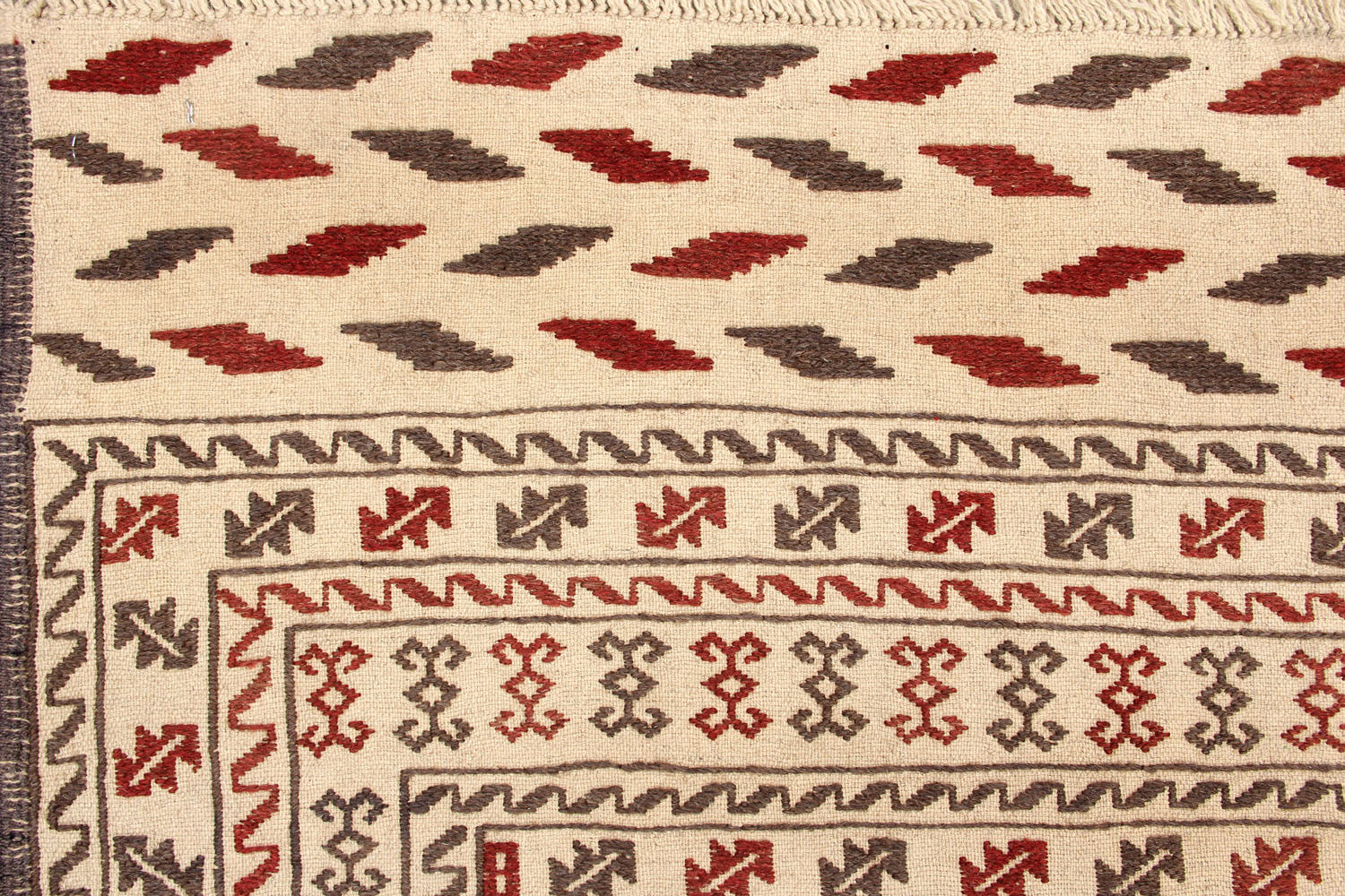 4' 6" x 6' 6  Ivory Handmade Pai Murgh Soumak Kilim Rug Rectangular
