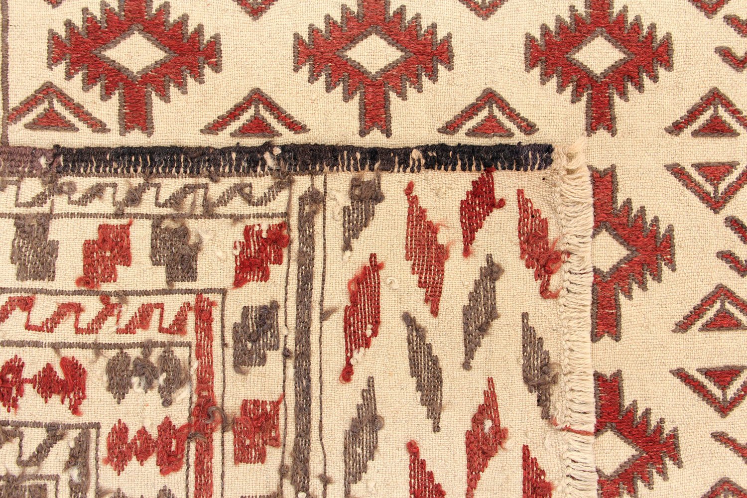 4' 6" x 6' 6  Ivory Handmade Pai Murgh Soumak Kilim Rug Rectangular