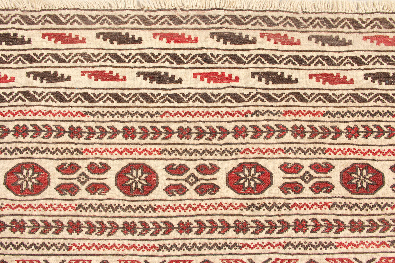 4' 6" x 6' 6  Ivory Handmade Pai Murgh Soumak Kilim Rug Rectangular