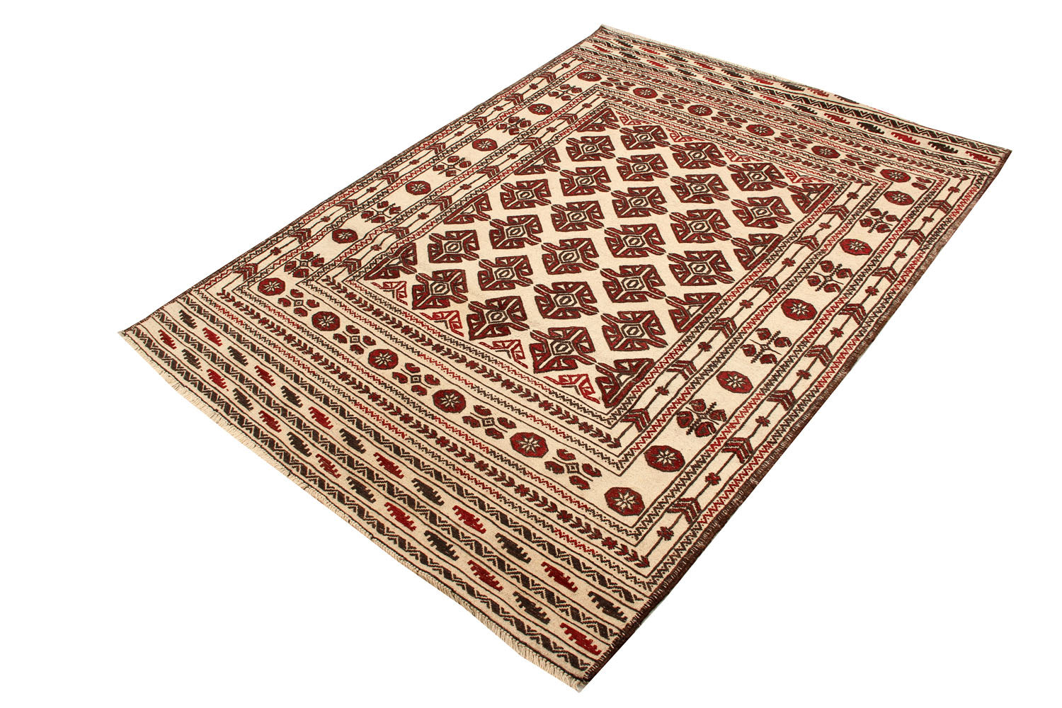 4' 6" x 6' 6  Ivory Handmade Pai Murgh Soumak Kilim Rug Rectangular