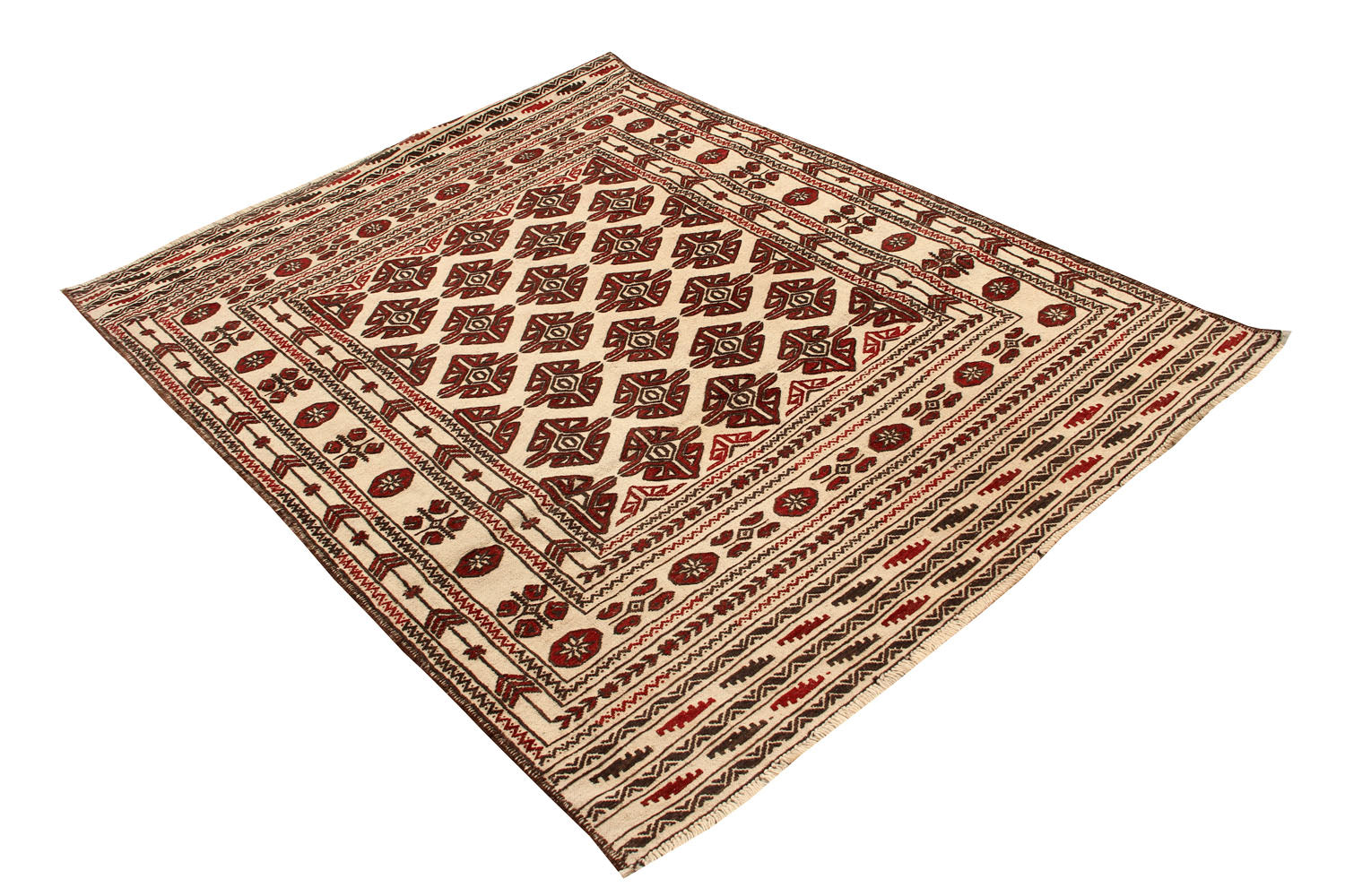 4' 6" x 6' 6  Ivory Handmade Pai Murgh Soumak Kilim Rug Rectangular