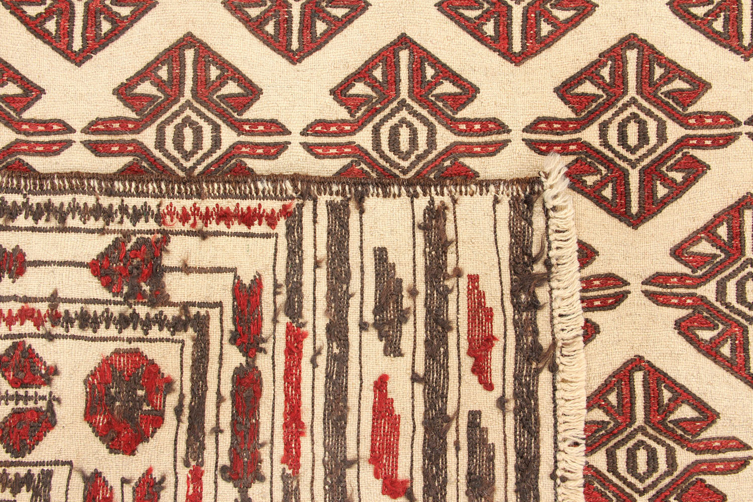 4' 6" x 6' 6  Ivory Handmade Pai Murgh Soumak Kilim Rug Rectangular