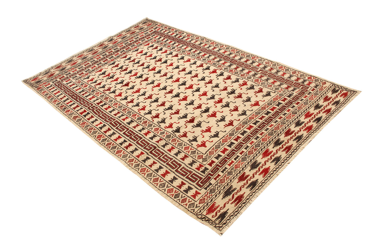 4' 6" x 6' 6  Ivory Handmade Pai Murgh Soumak Kilim Rug Rectangular
