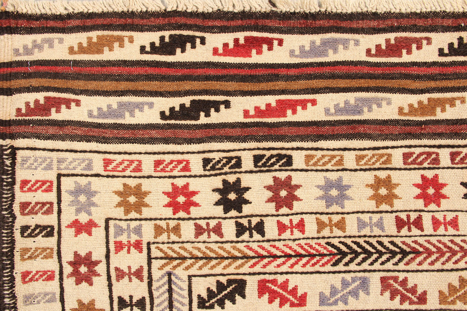 4' x 6'  Ivory Handmade Pai Murgh Soumak Kilim Rug Rectangular