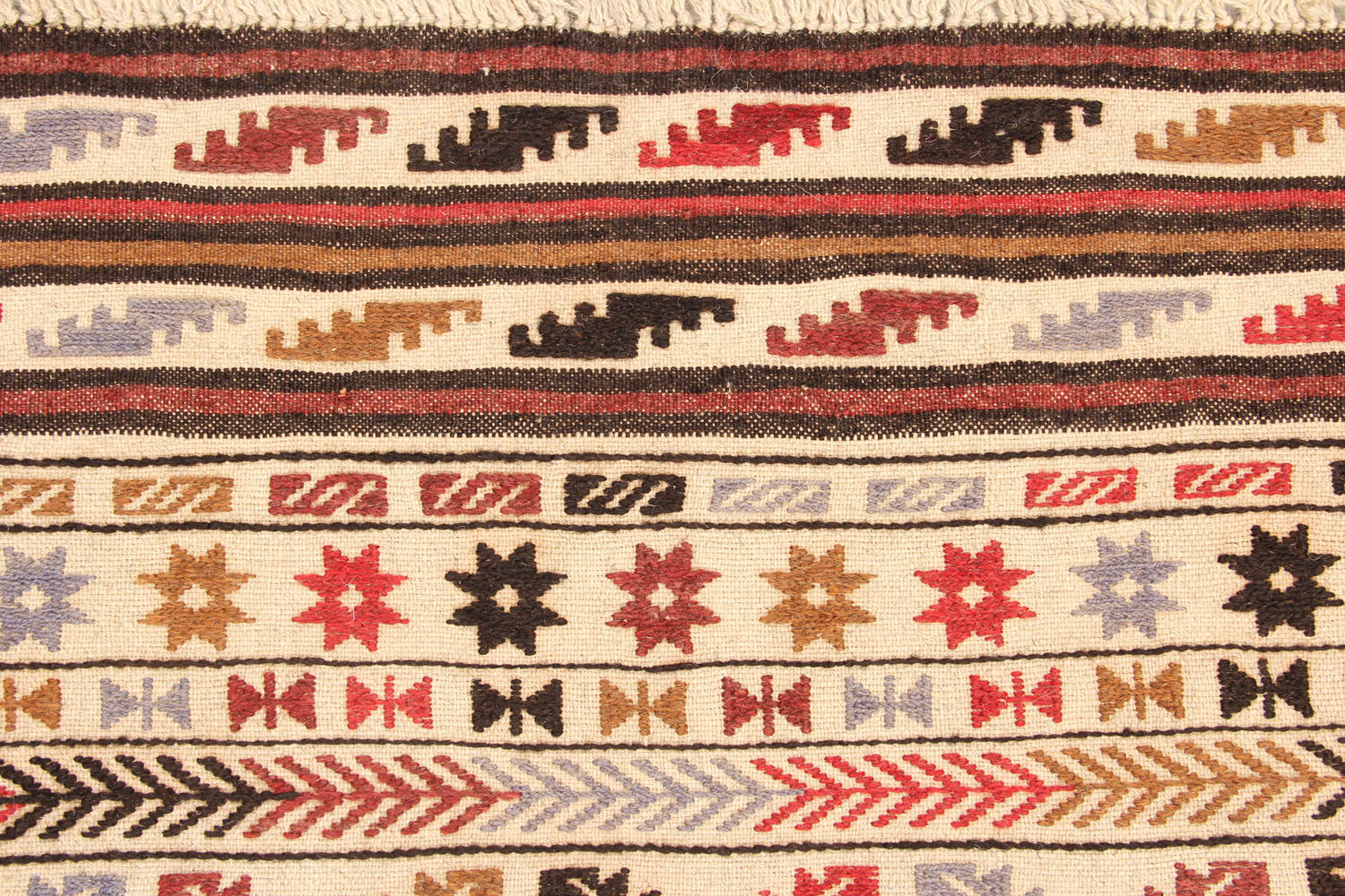4' x 6'  Ivory Handmade Pai Murgh Soumak Kilim Rug Rectangular