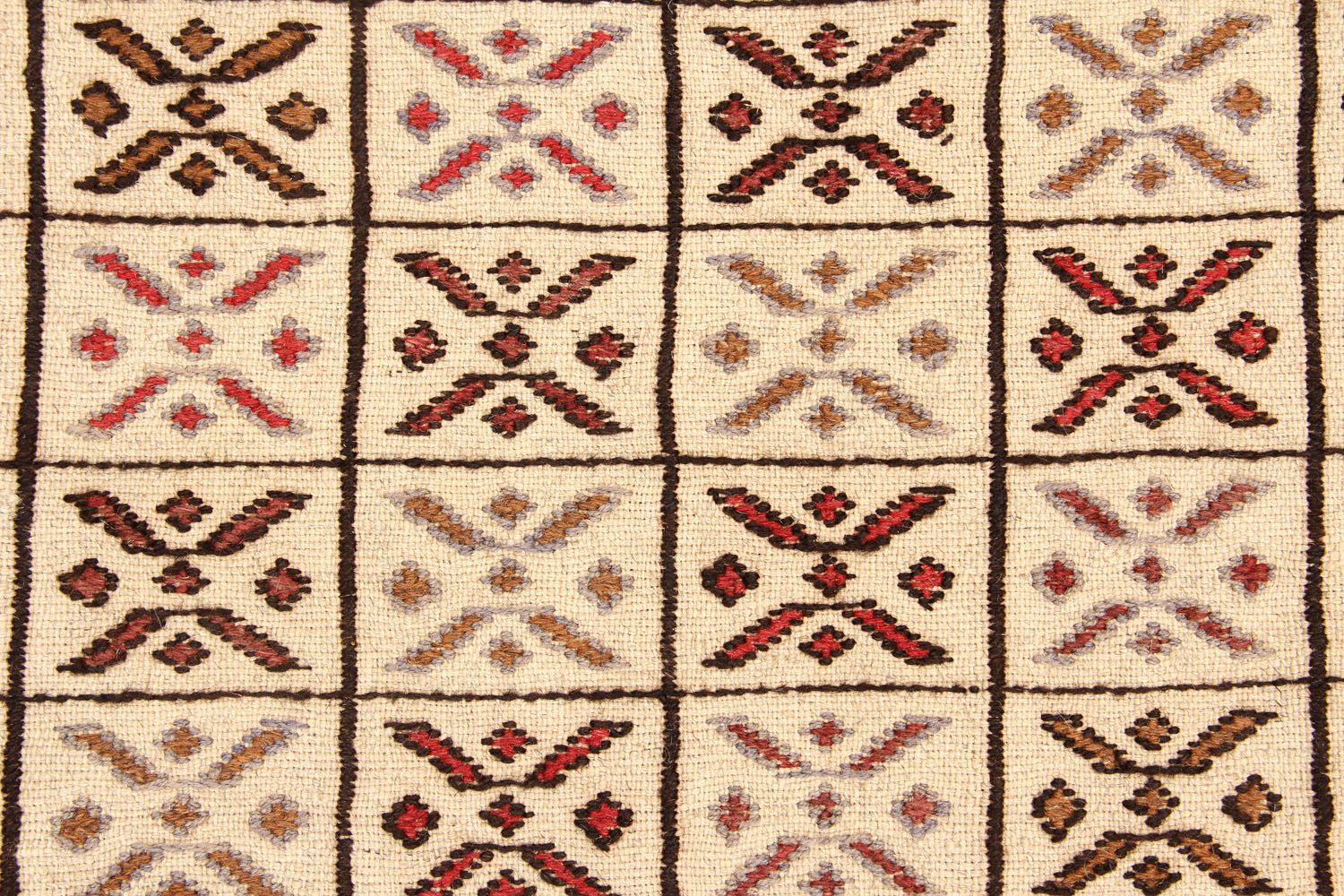 4' x 6'  Ivory Handmade Pai Murgh Soumak Kilim Rug Rectangular