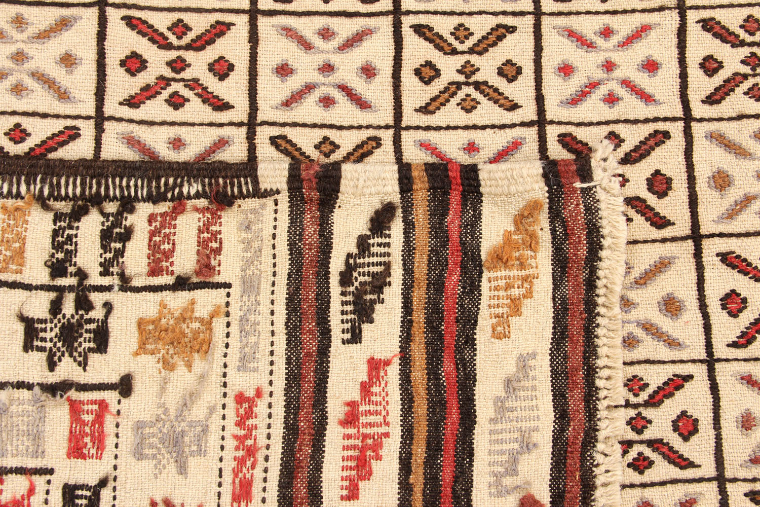 4' x 6'  Ivory Handmade Pai Murgh Soumak Kilim Rug Rectangular