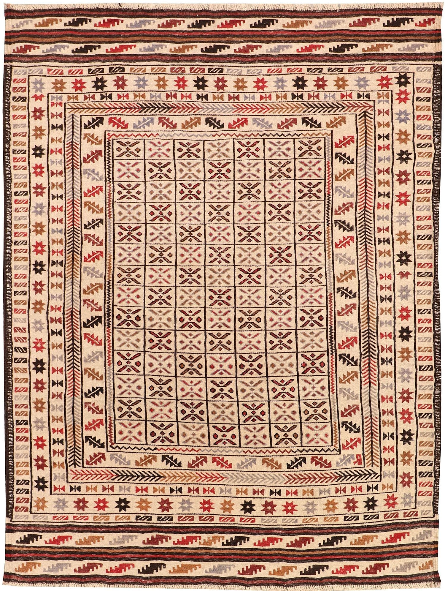 4' x 6'  Ivory Handmade Pai Murgh Soumak Kilim Rug Rectangular