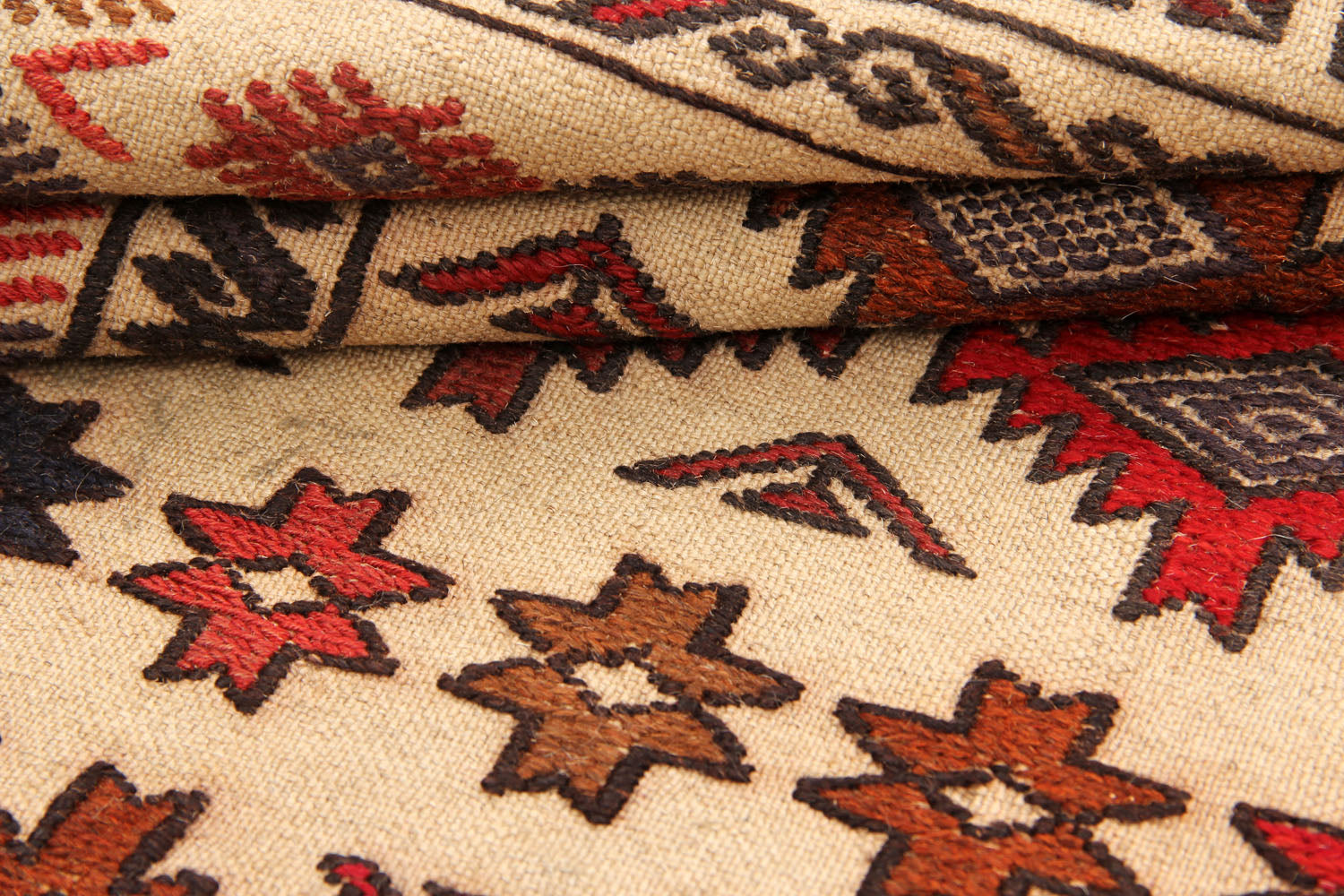 4' 6" x 6' 6  Ivory Handmade Pai Murgh Soumak Kilim Rug Rectangular