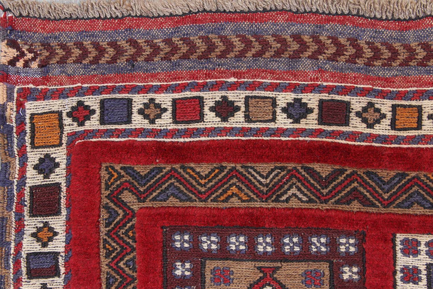 Red Handmade Berjista Afghan Rug Rectangular