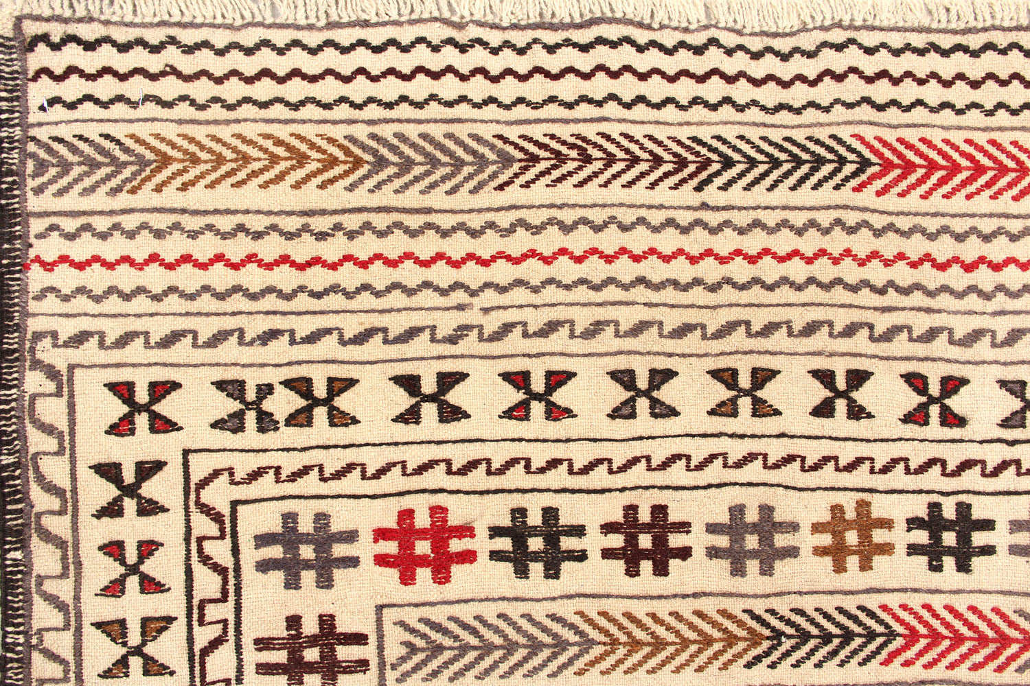 4' 6" x 6' 6  Ivory Handmade Pai Murgh Soumak Kilim Rug Rectangular