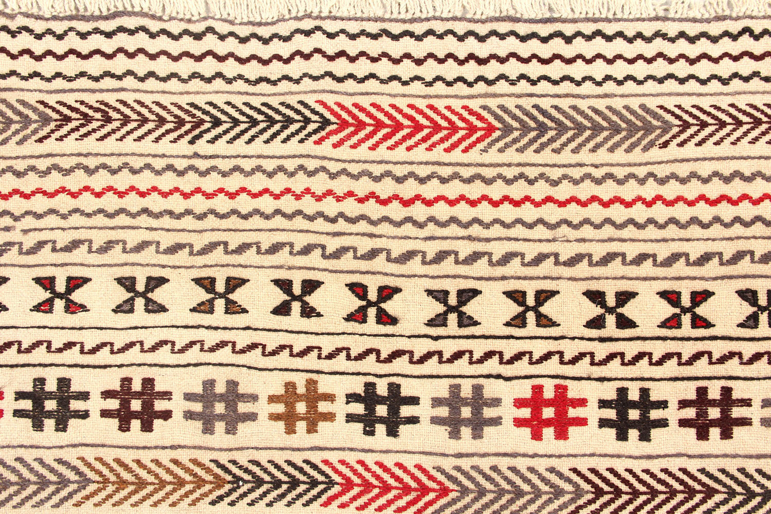 4' 6" x 6' 6  Ivory Handmade Pai Murgh Soumak Kilim Rug Rectangular