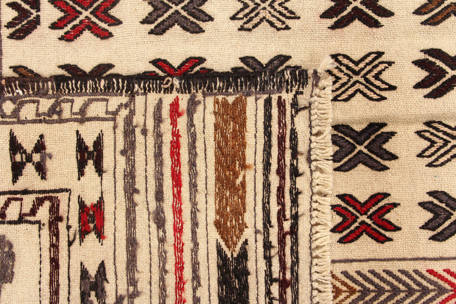 4' 6" x 6' 6  Ivory Handmade Pai Murgh Soumak Kilim Rug Rectangular